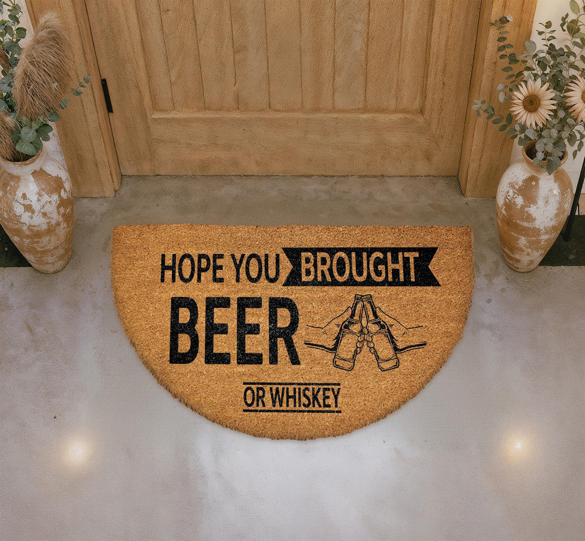 Funny Beer Whiskey Doormat, Semi-Circle Coir Welcome Mat, Housewarming Gift