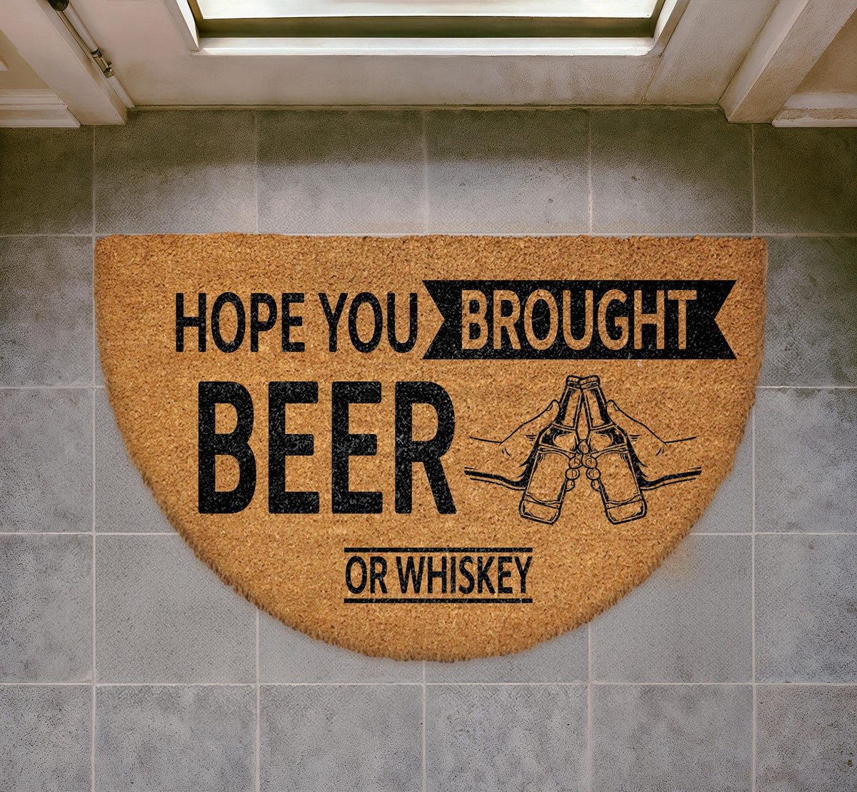 Funny Beer Whiskey Doormat, Semi-Circle Coir Welcome Mat, Housewarming Gift