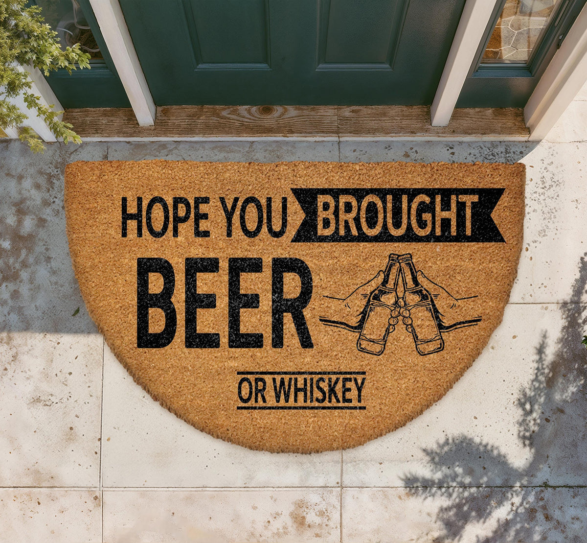 Funny Beer Whiskey Doormat, Semi-Circle Coir Welcome Mat, Housewarming Gift