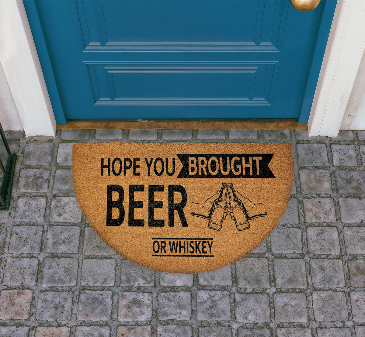 Funny Beer Whiskey Doormat, Semi-Circle Coir Welcome Mat, Housewarming Gift