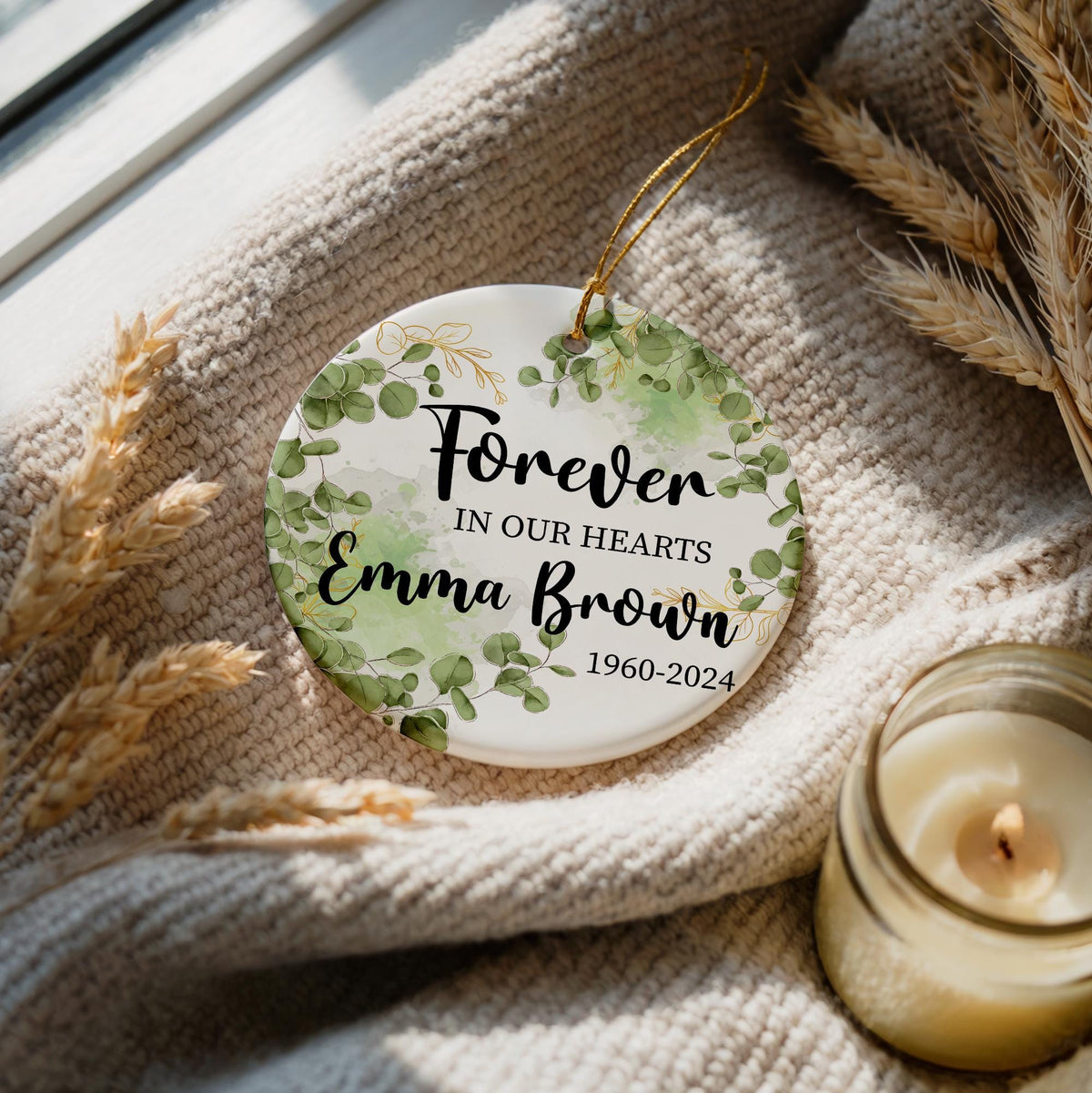 Forever In Our Hearts Memorial Ornament, Personalized Loss of Loved One Keepsake