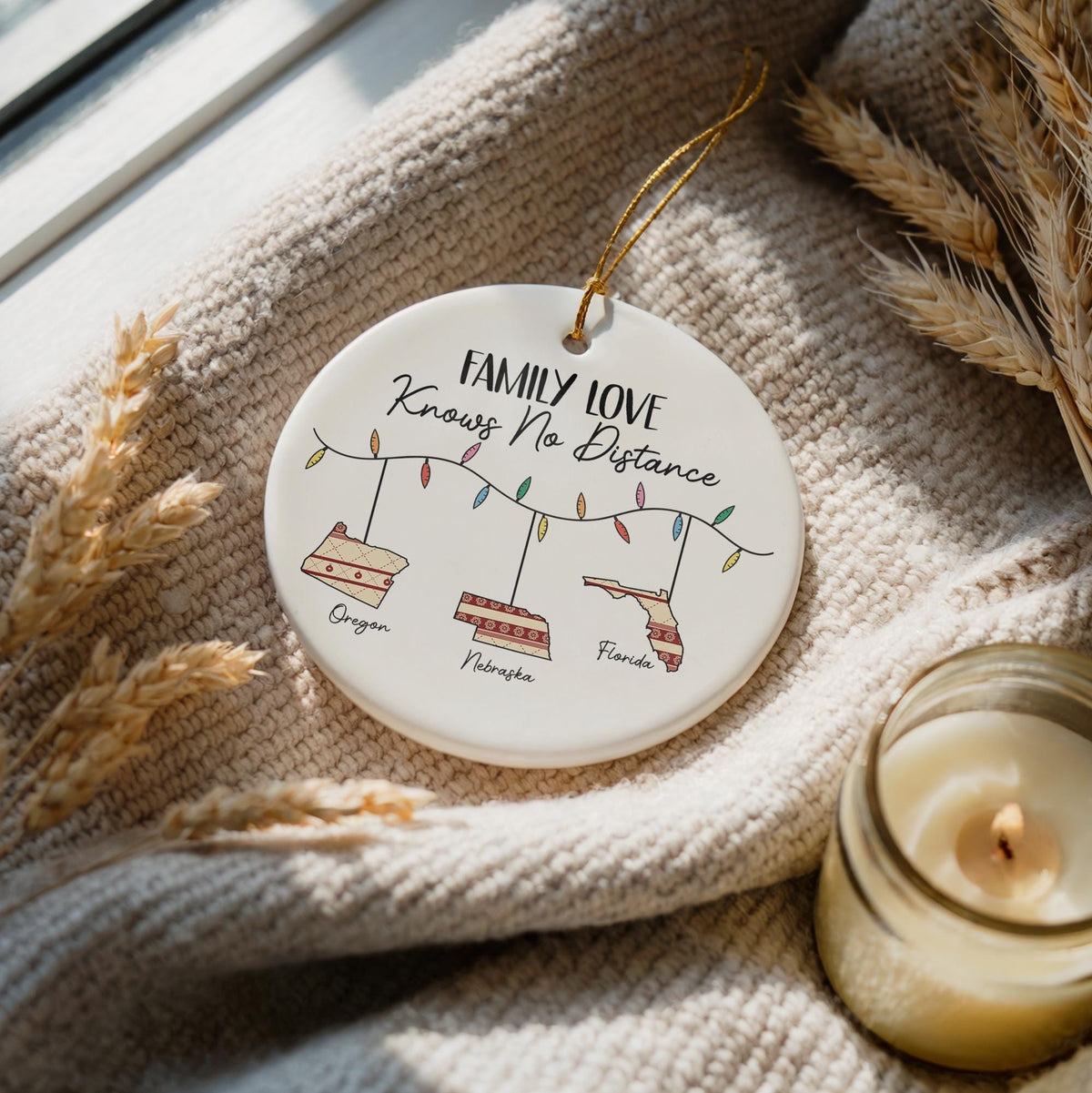 Customizable Family Love Knows No Distance Ornament, Personalized Family Christmas Keepsake
