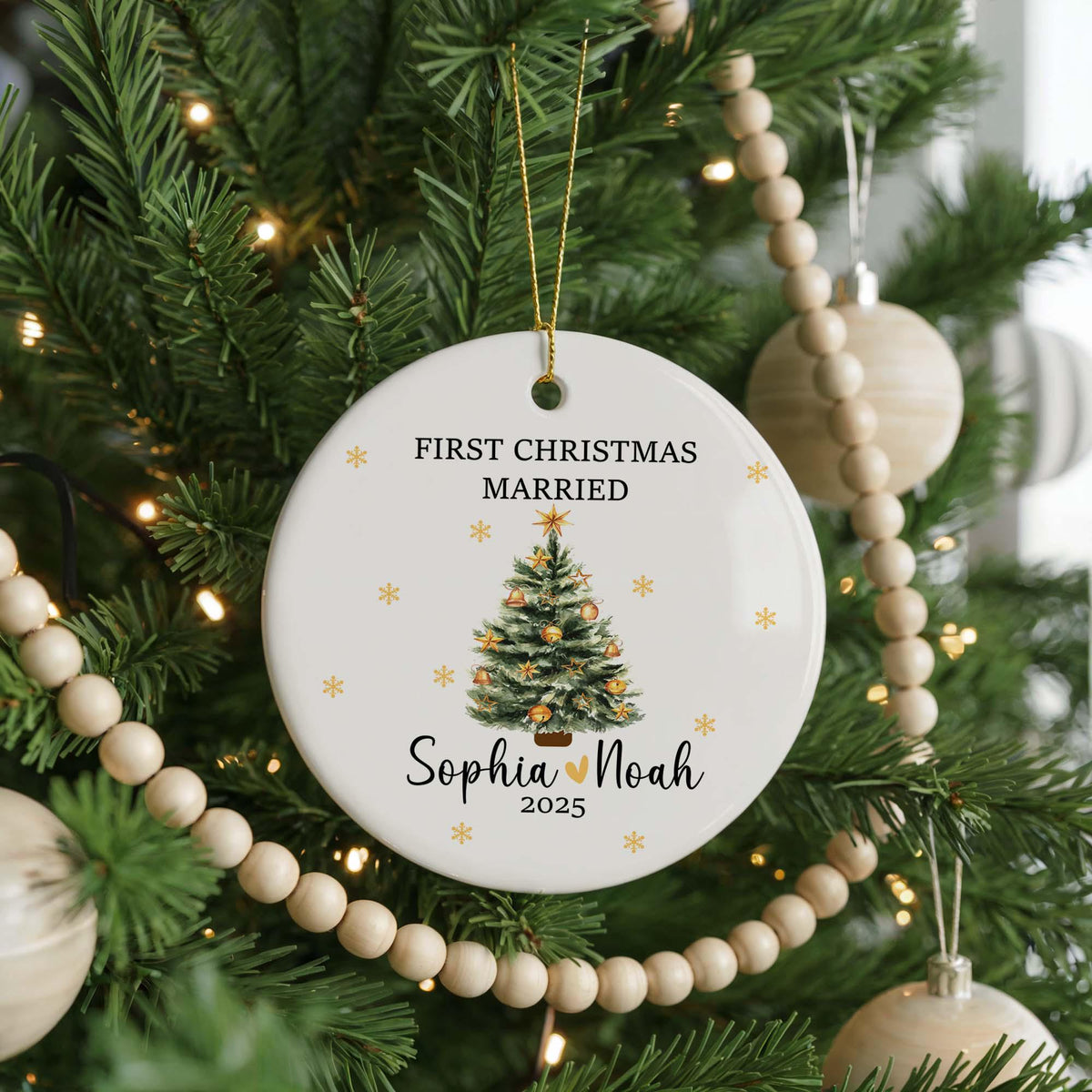 Personalized First Christmas Married Ceramic Ornament, Couple Keepsake