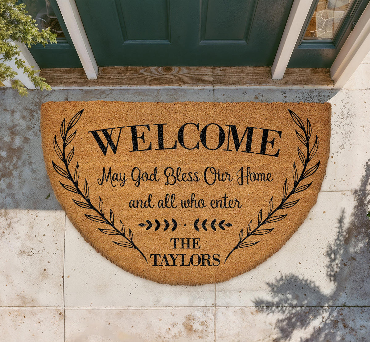 Personalized Family Name Doormat, May God Bless Our Home Welcome Mat