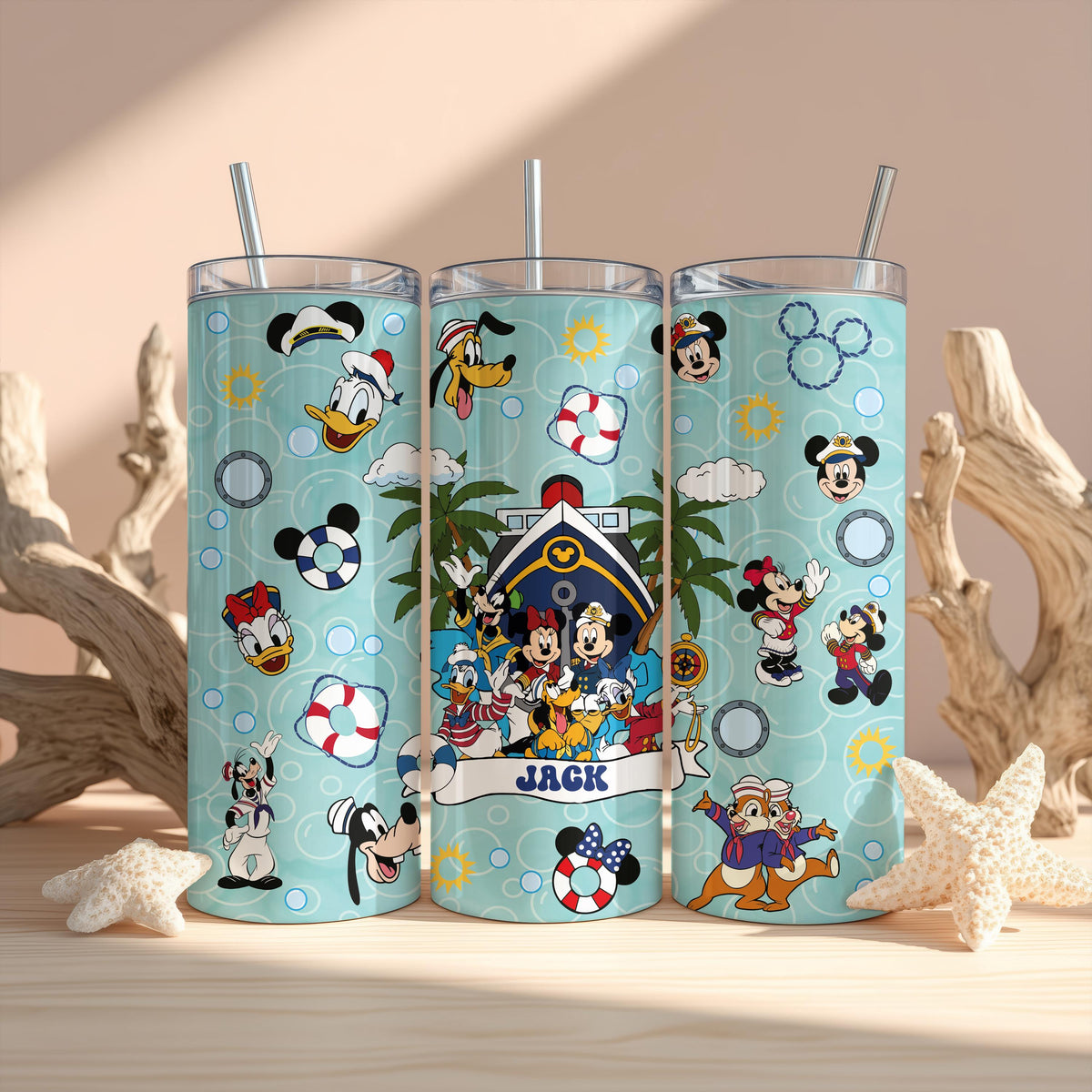 Personalized Cruise Tumbler with Straw, Cartoon Friends Family Vacation Gift