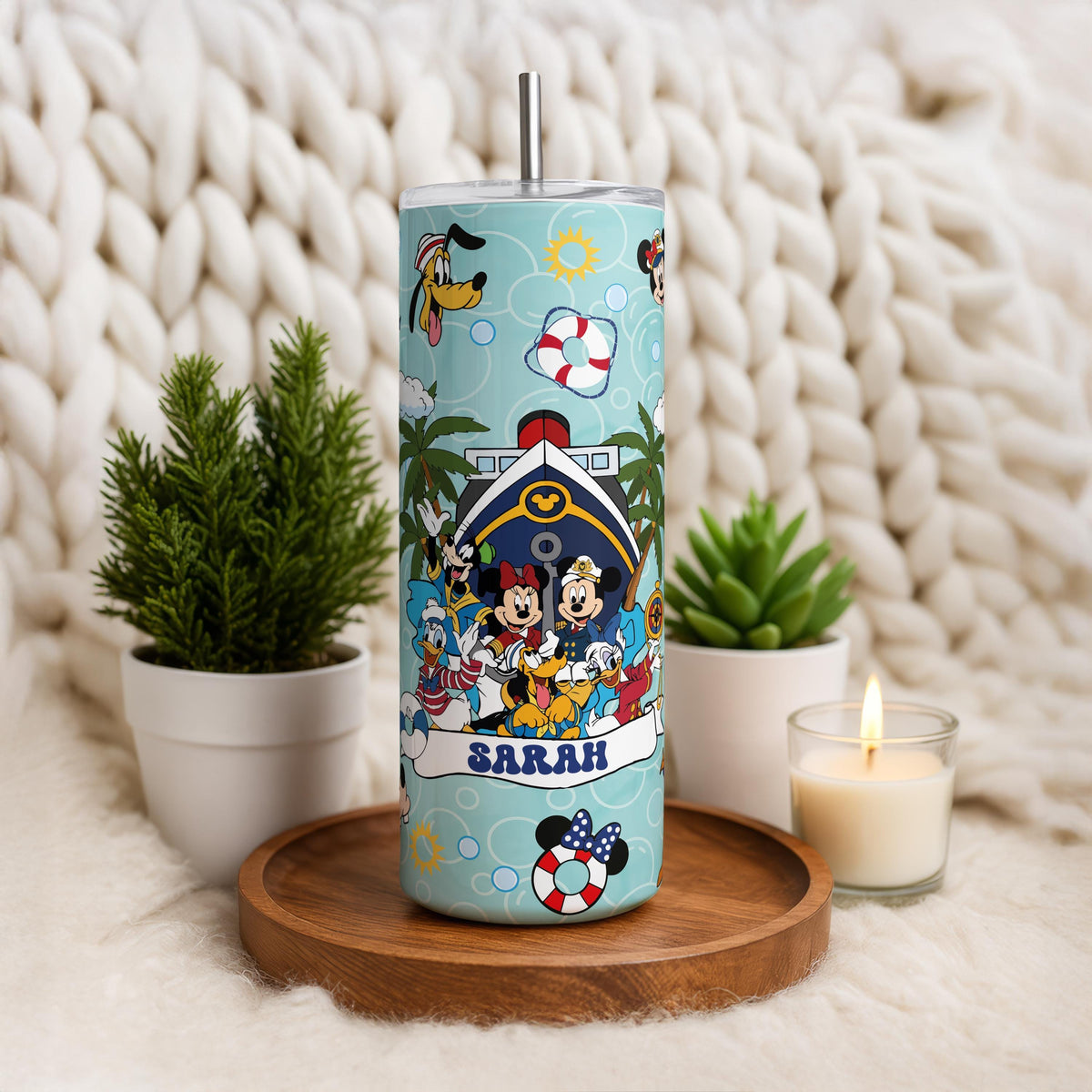 Personalized Cruise Tumbler with Straw, Cartoon Friends Family Vacation Gift