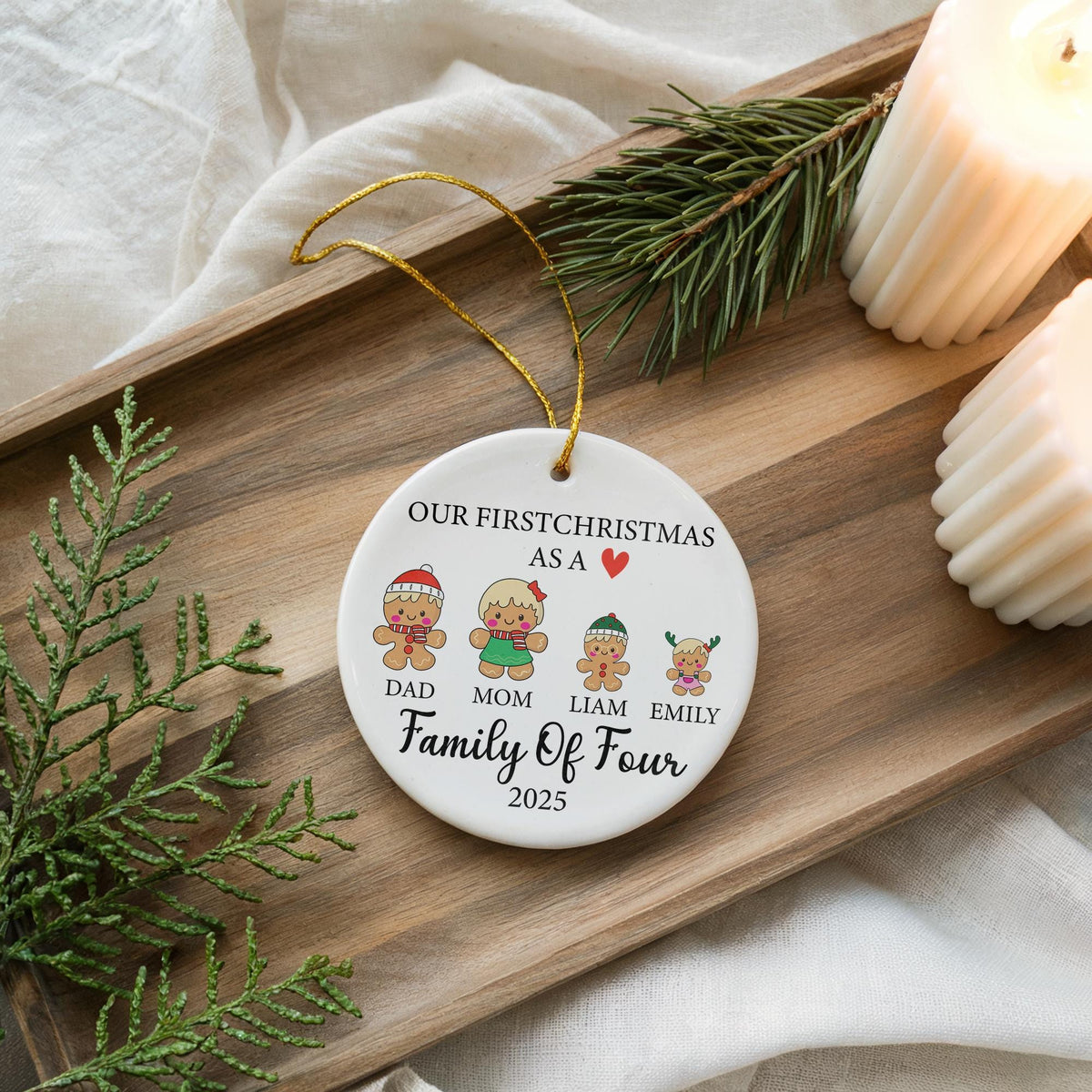 Personalized Family Christmas Ornament, Custom Ceramic Keepsake