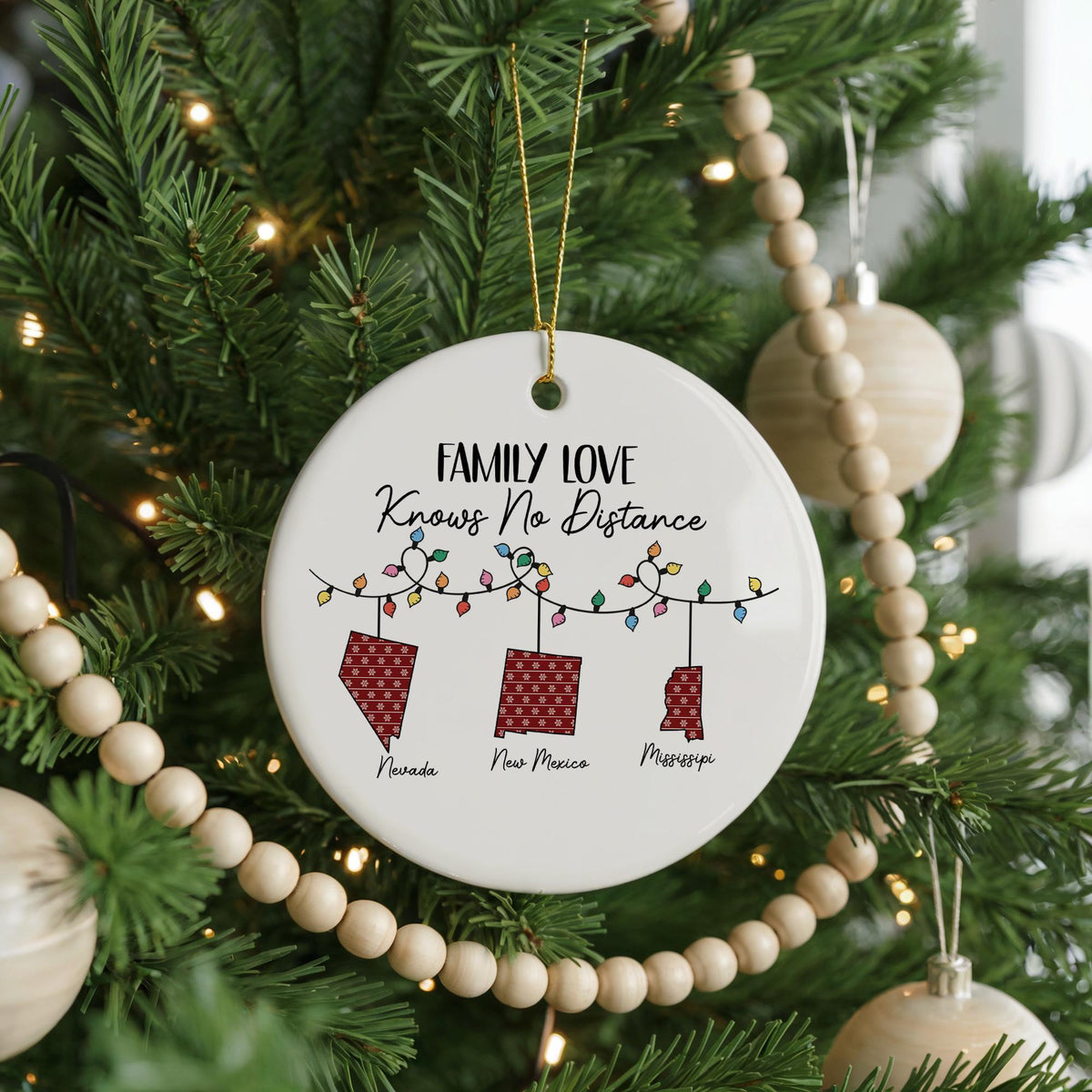 Personalized State Ceramic Christmas Ornament, Long Distance Family Keepsake