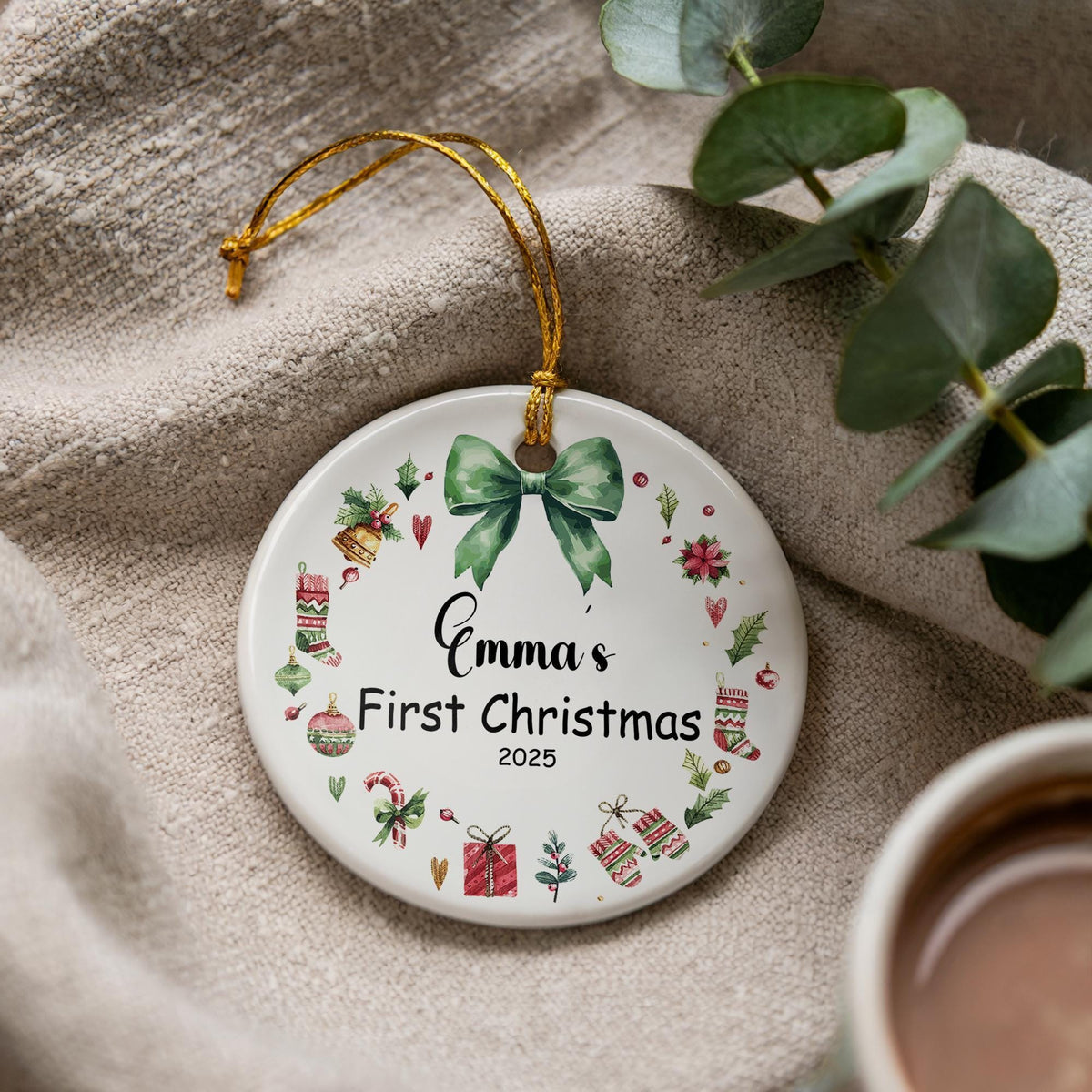 Personalized Baby's First Christmas Ornament, Custom Ceramic Keepsake