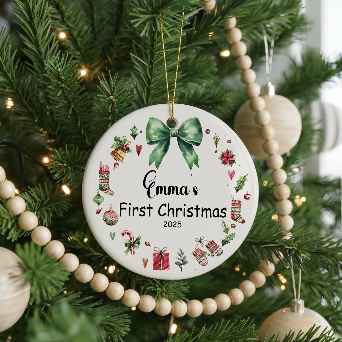 Personalized Baby's First Christmas Ornament, Custom Ceramic Keepsake