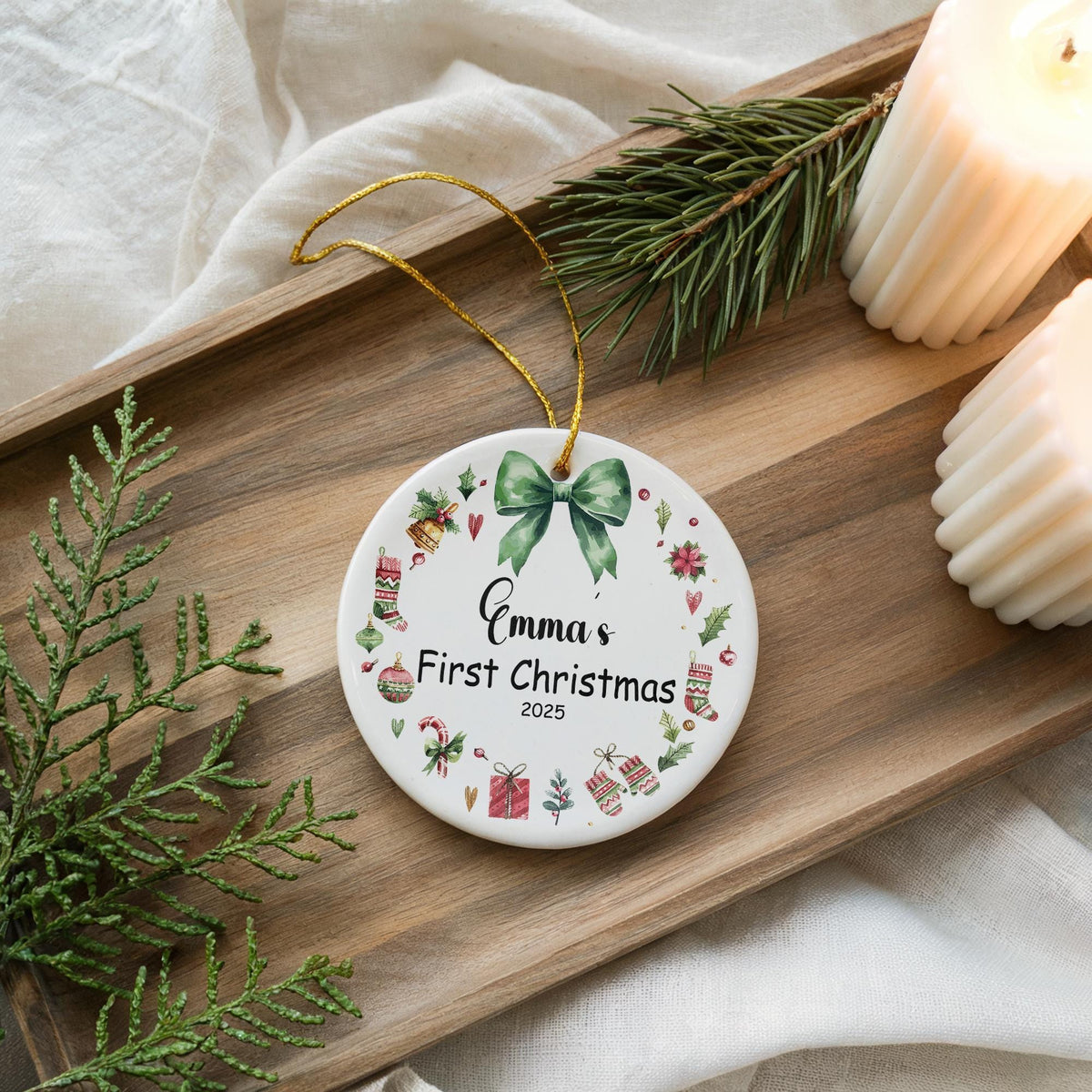Personalized Baby's First Christmas Ornament, Custom Ceramic Keepsake