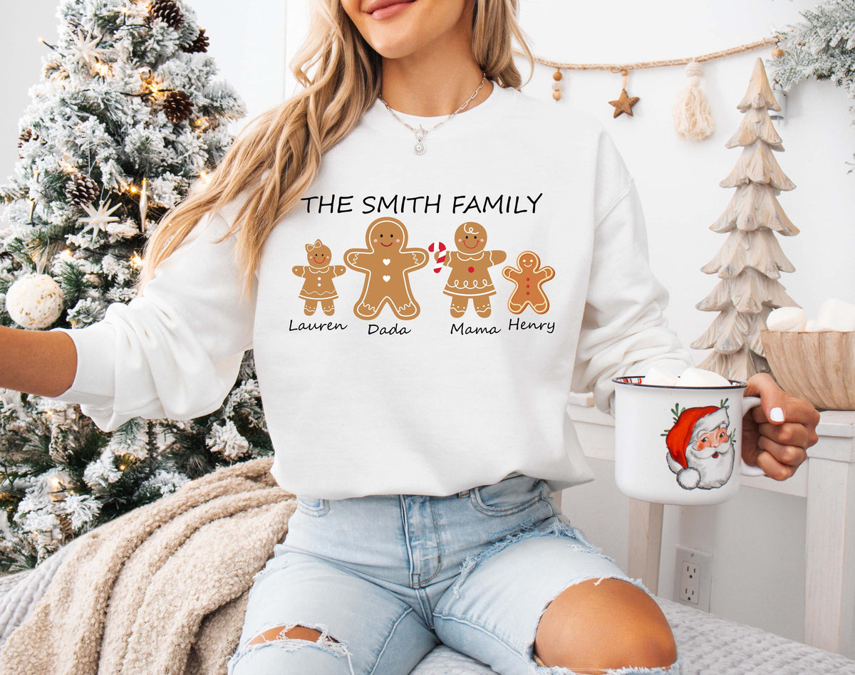 Gingerbread Family Shirt, Custom Name XMAS Sweater, Christmas Family Reunion Tee