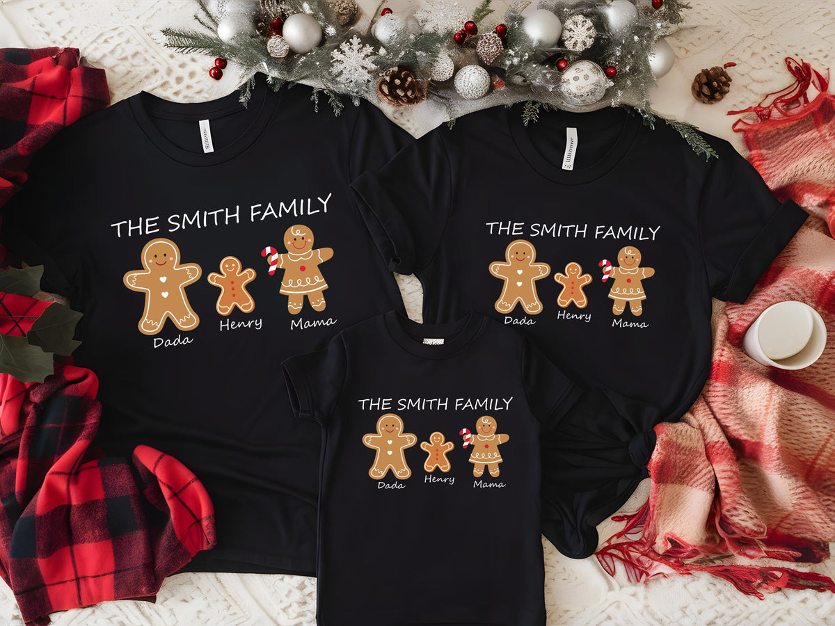 Gingerbread Family Shirt, Custom Name XMAS Sweater, Christmas Family Reunion Tee