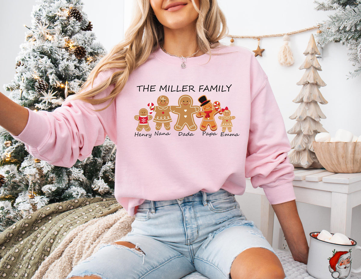 Gingerbread Family Shirt, Custom Name XMAS Sweater, Christmas Family Reunion Tee