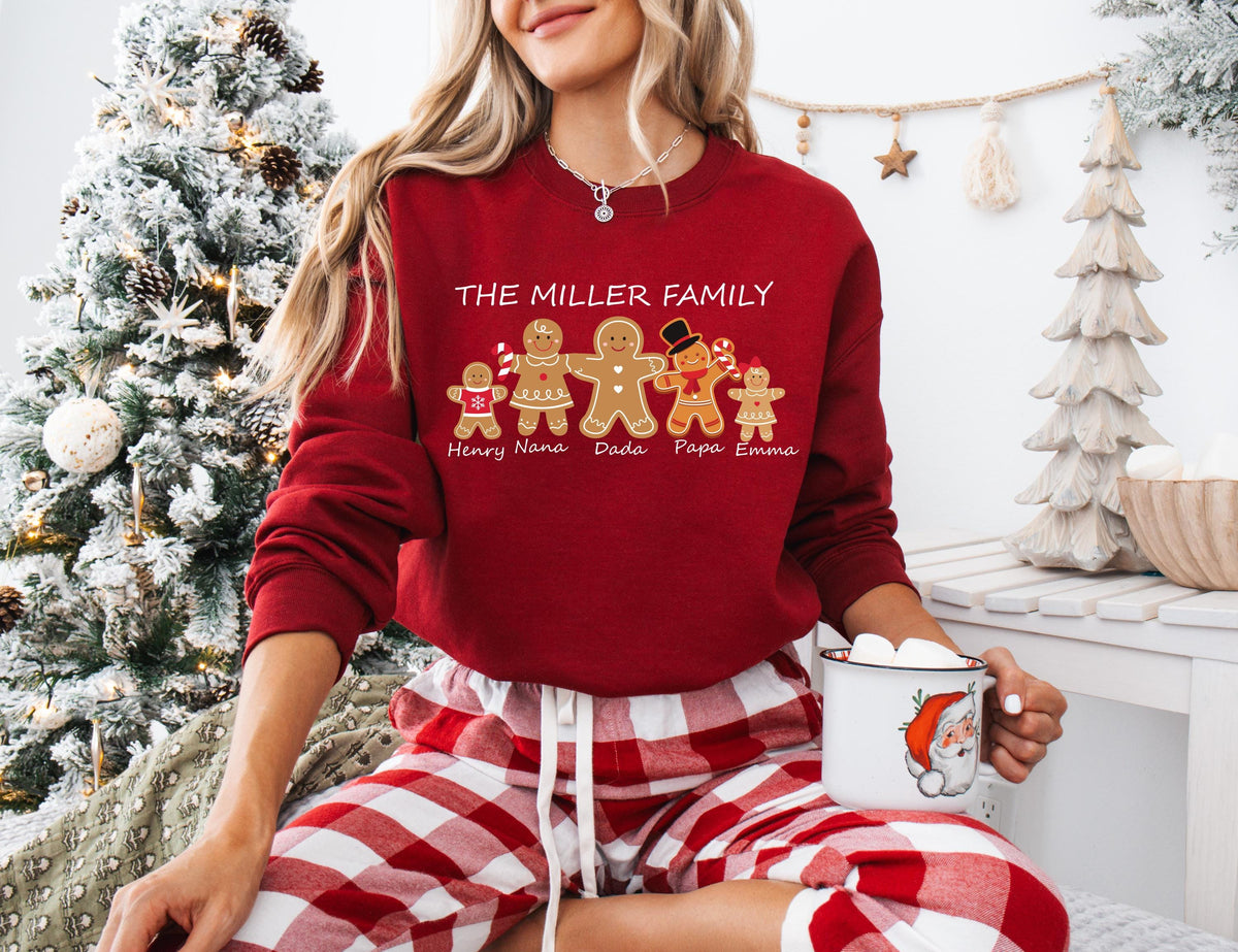 Gingerbread Family Shirt, Custom Name XMAS Sweater, Christmas Family Reunion Tee