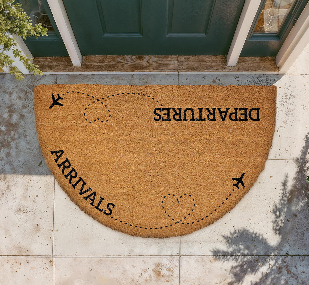 Natural Coir Doormat, Arrivals Departures Airplane Theme, Travel Lover Welcome Mat