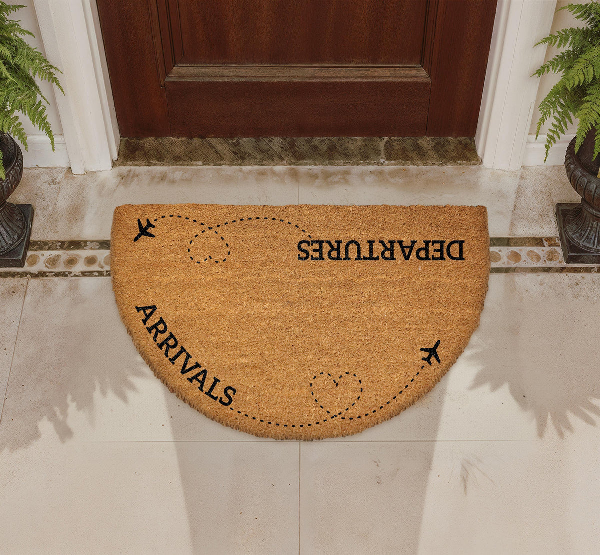 Natural Coir Doormat, Arrivals Departures Airplane Theme, Travel Lover Welcome Mat