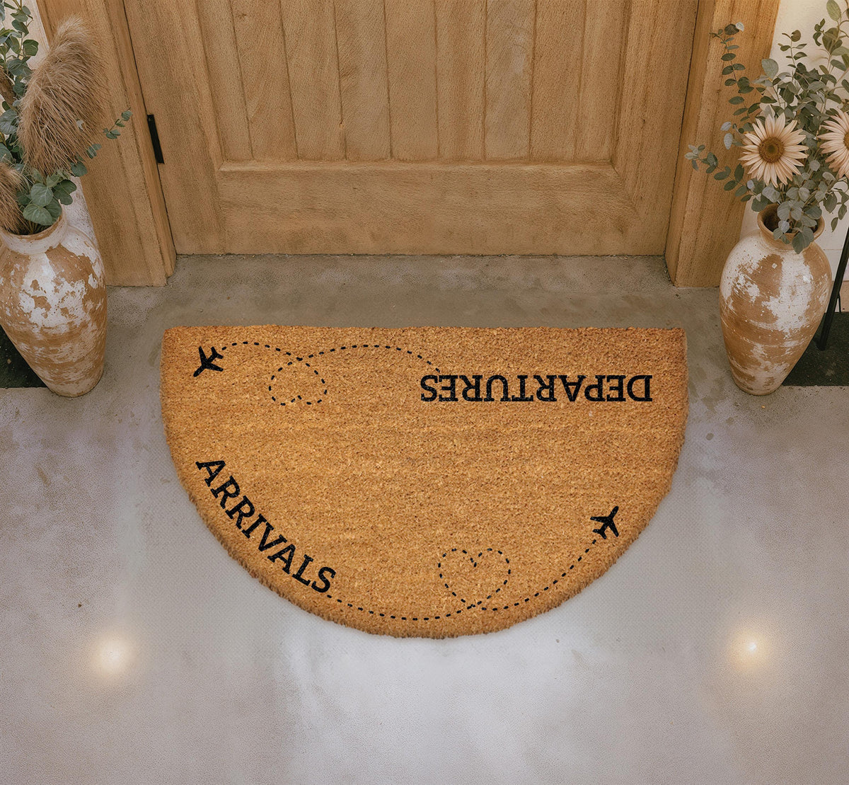 Natural Coir Doormat, Arrivals Departures Airplane Theme, Travel Lover Welcome Mat