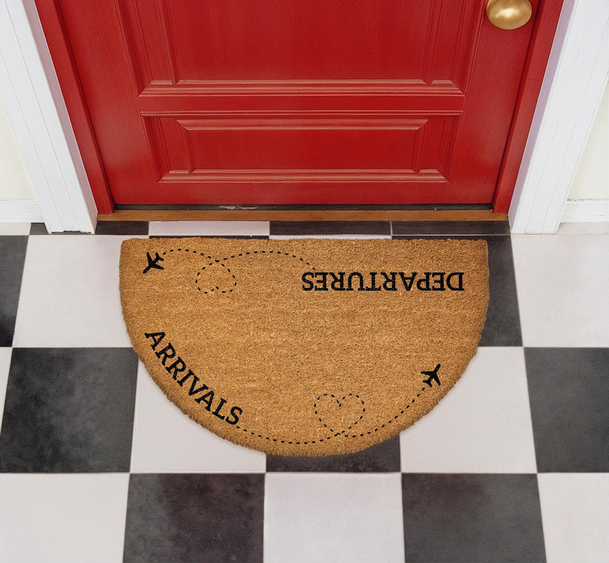 Natural Coir Doormat, Arrivals Departures Airplane Theme, Travel Lover Welcome Mat