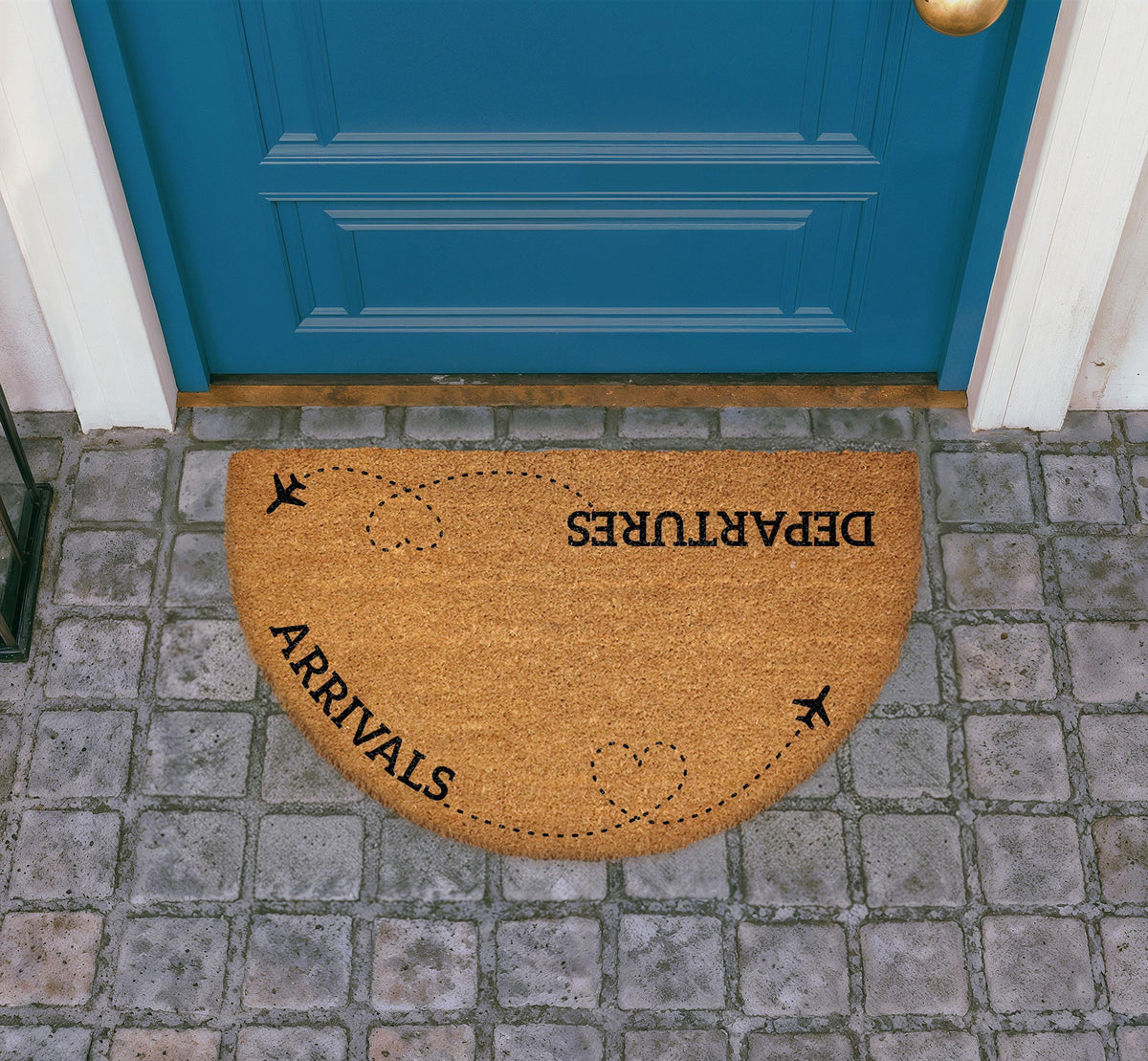 Natural Coir Doormat, Arrivals Departures Airplane Theme, Travel Lover Welcome Mat