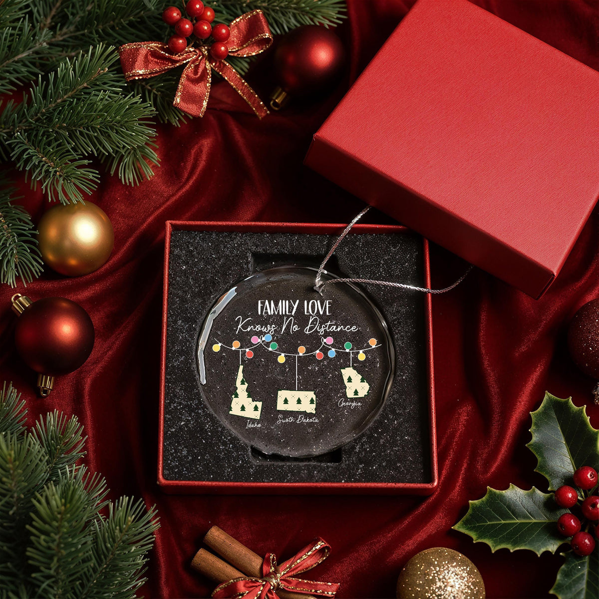 Personalized Crystal Glass Family Ornament, Long Distance Christmas Keepsake