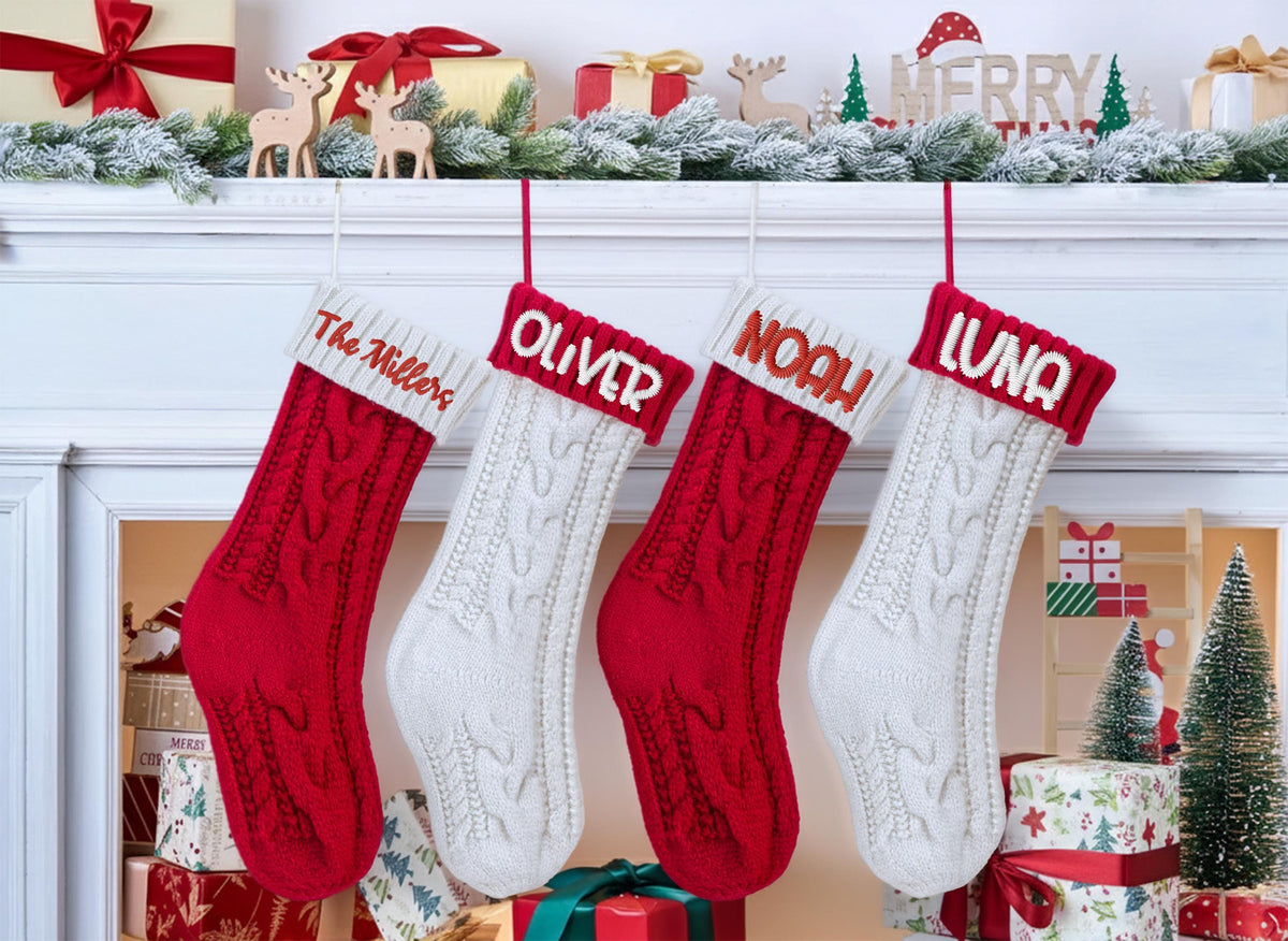 Personalized Crochet Christmas Stocking, Family Matching Embroidered Stockings