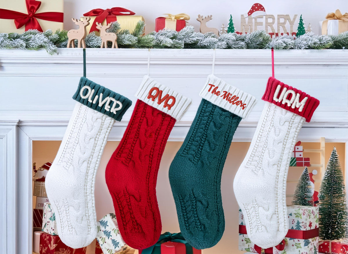Personalized Crochet Christmas Stocking, Family Matching Embroidered Stockings