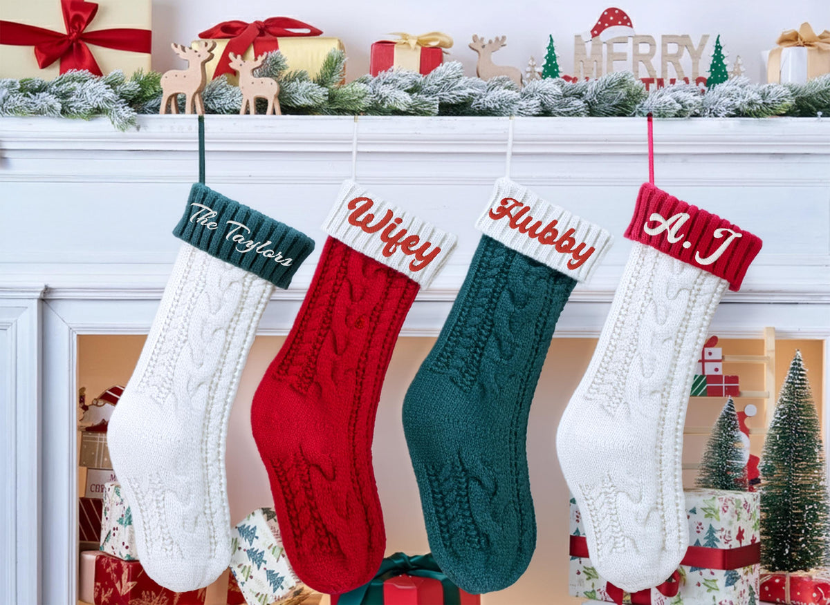 Customizable Embroidered Christmas Stocking, Family Matching Xmas Stockings