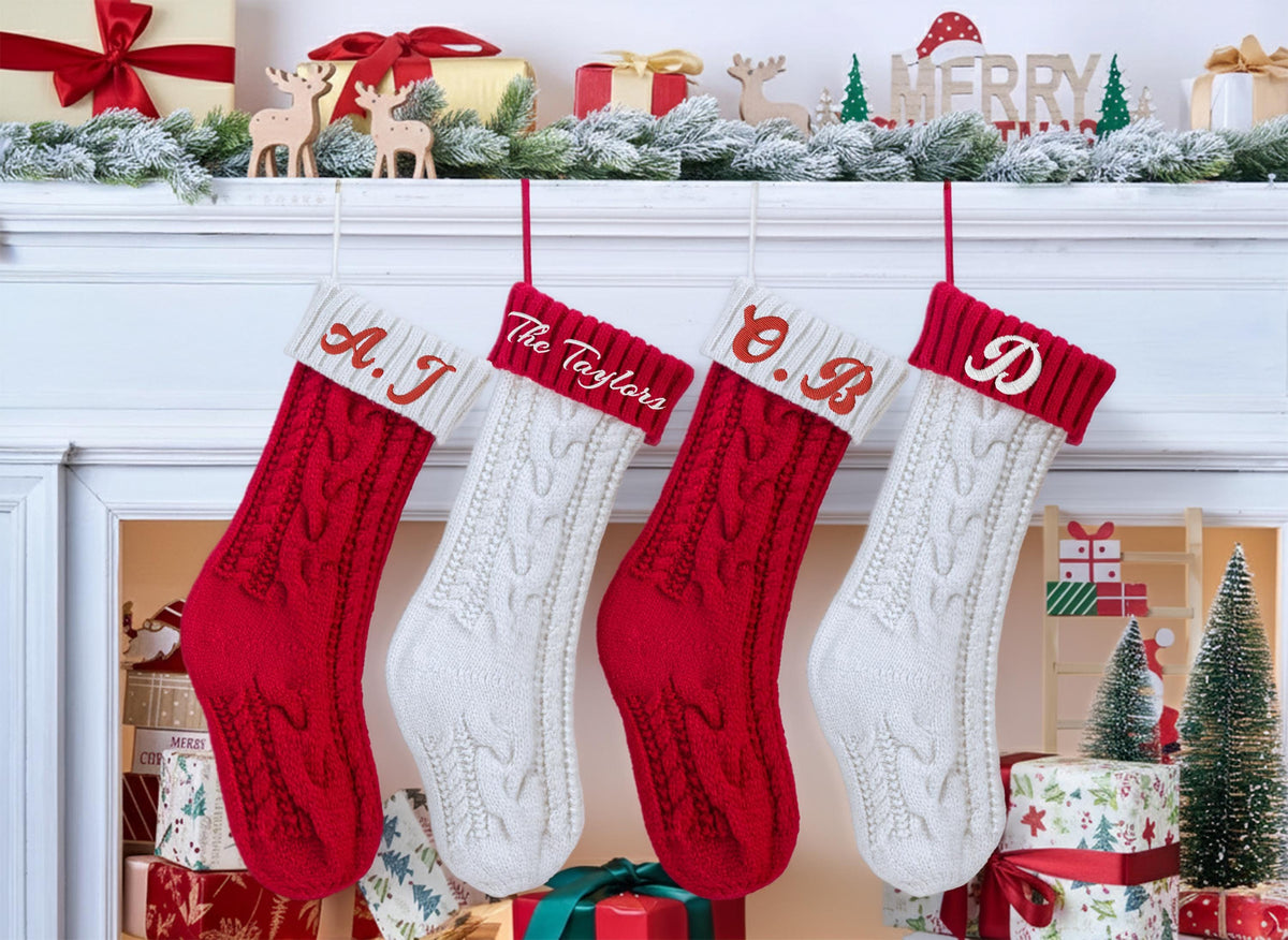 Customizable Embroidered Christmas Stocking, Family Matching Xmas Stockings