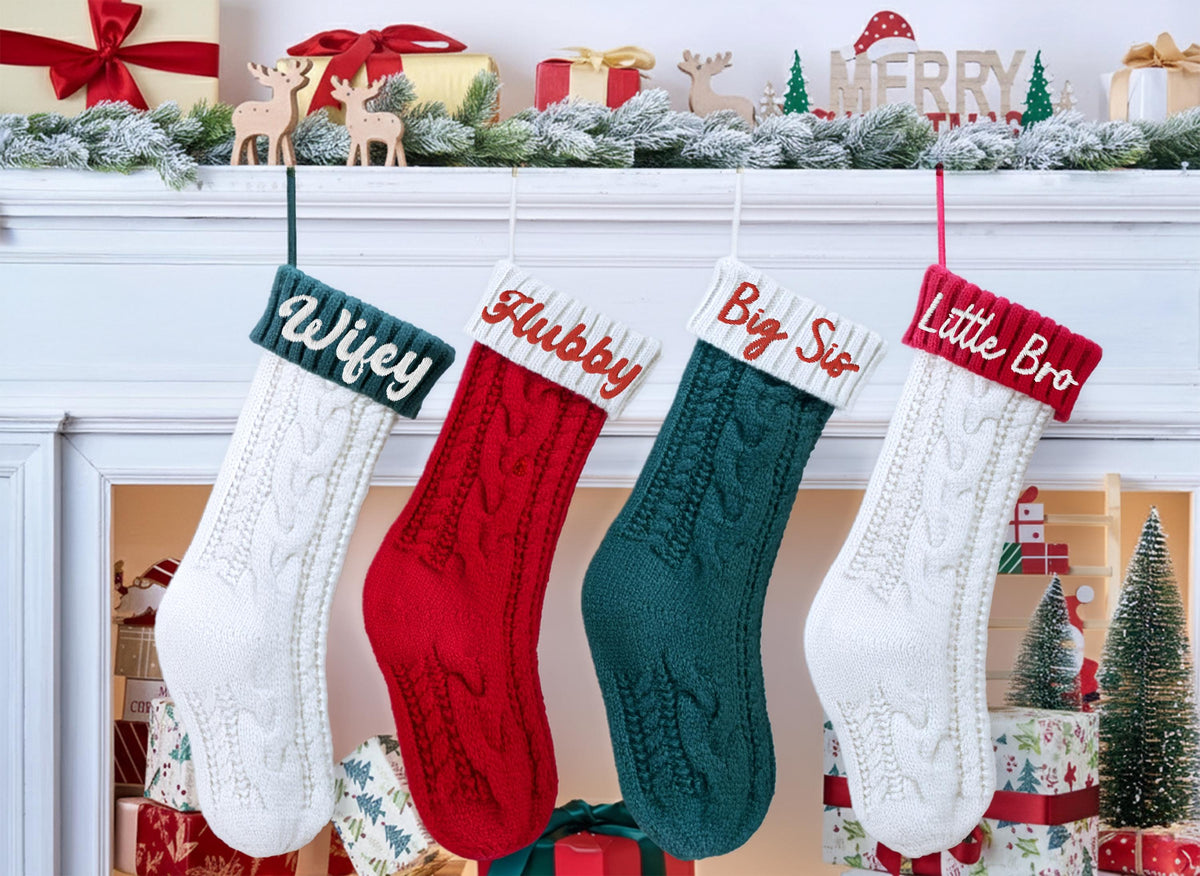 Personalized Colorful Knitted Christmas Stockings, Custom Holiday Stockings With Name