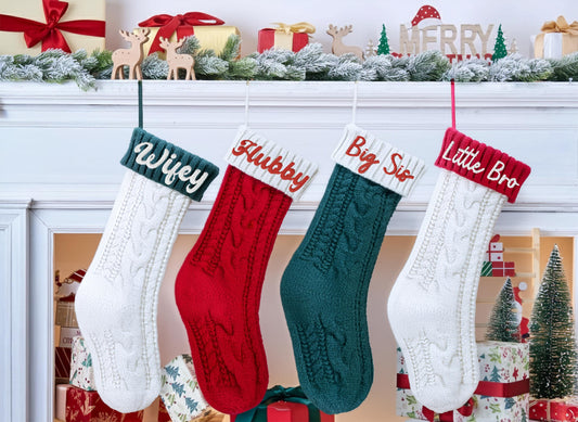 Personalized Colorful Knitted Christmas Stockings, Custom Holiday Stockings With Name