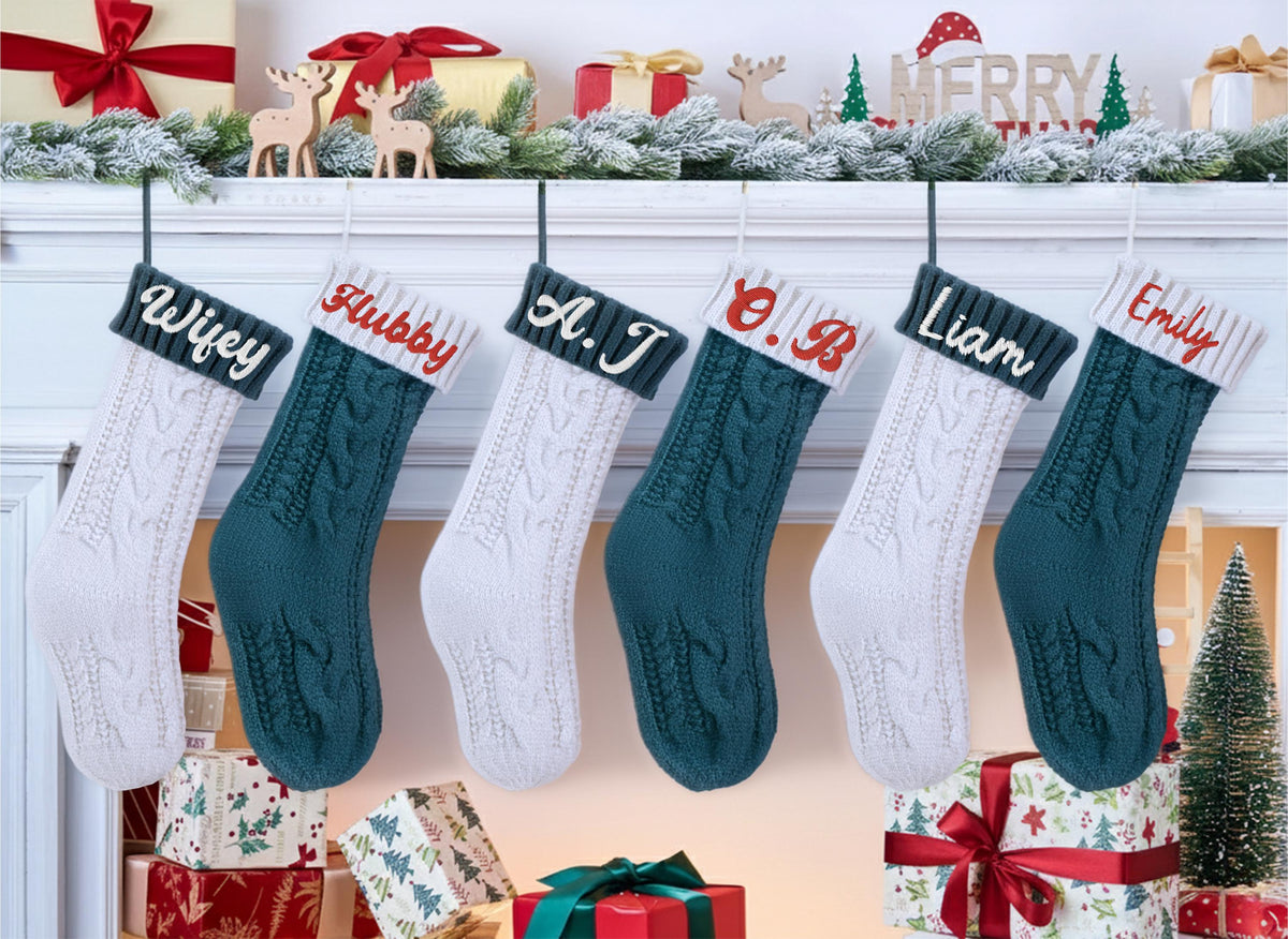 Personalized Colorful Knitted Christmas Stockings, Custom Holiday Stockings With Name