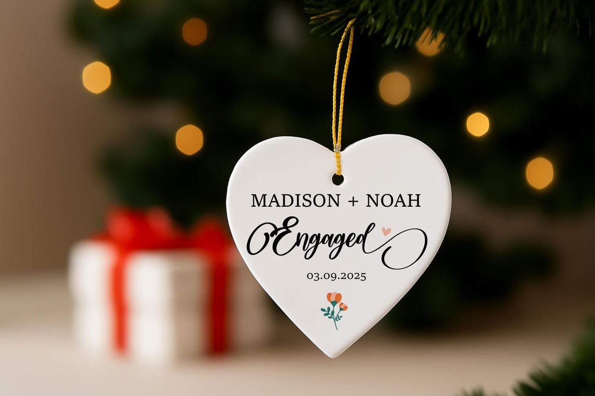 Personalized Engaged Ornament, Custom Name & Date Engagement Gift