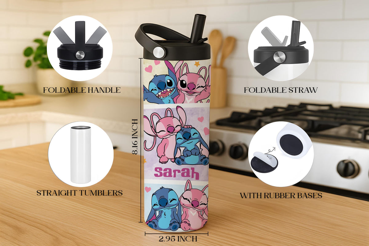 Custom Name Cute Alien Kids Tumbler, Personalized Steel Water Bottle, Back to School Gift