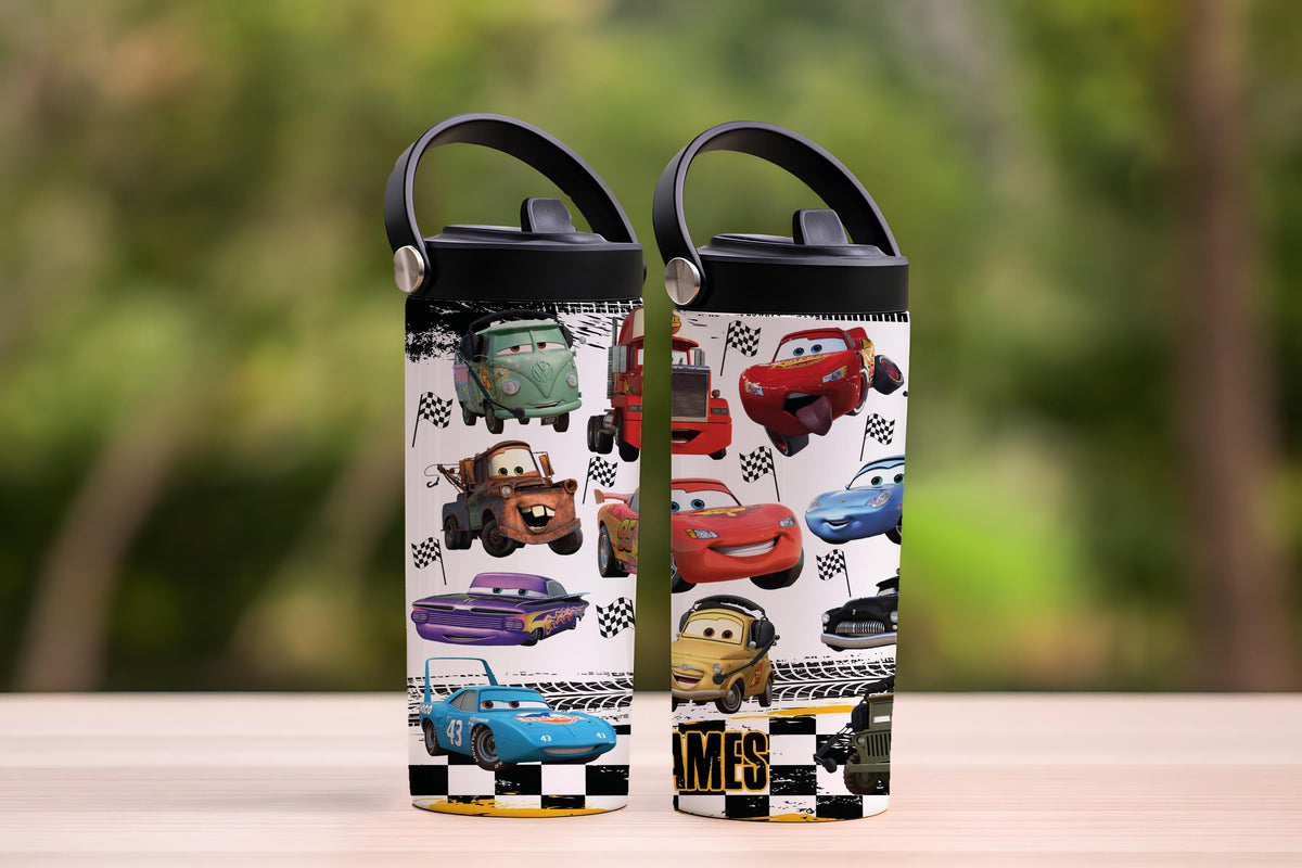 Personalized Racing Cars Tumbler With Foldable Straw, Car Lover Kids Insulated Water Cup