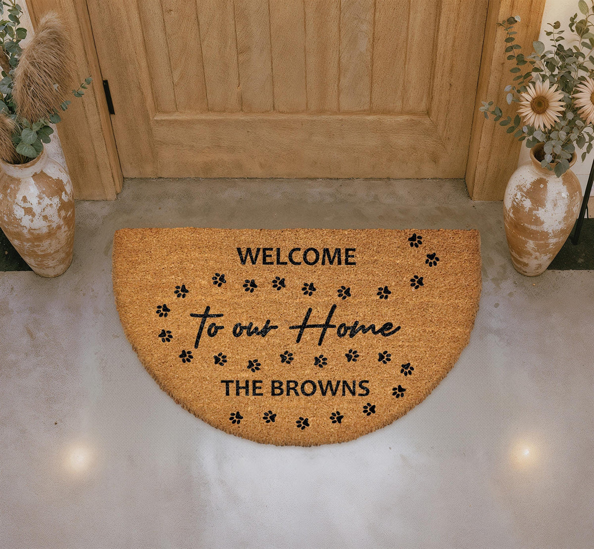 Personalized Family Name Doormat, Custom Welcome Mat with Paw Prints