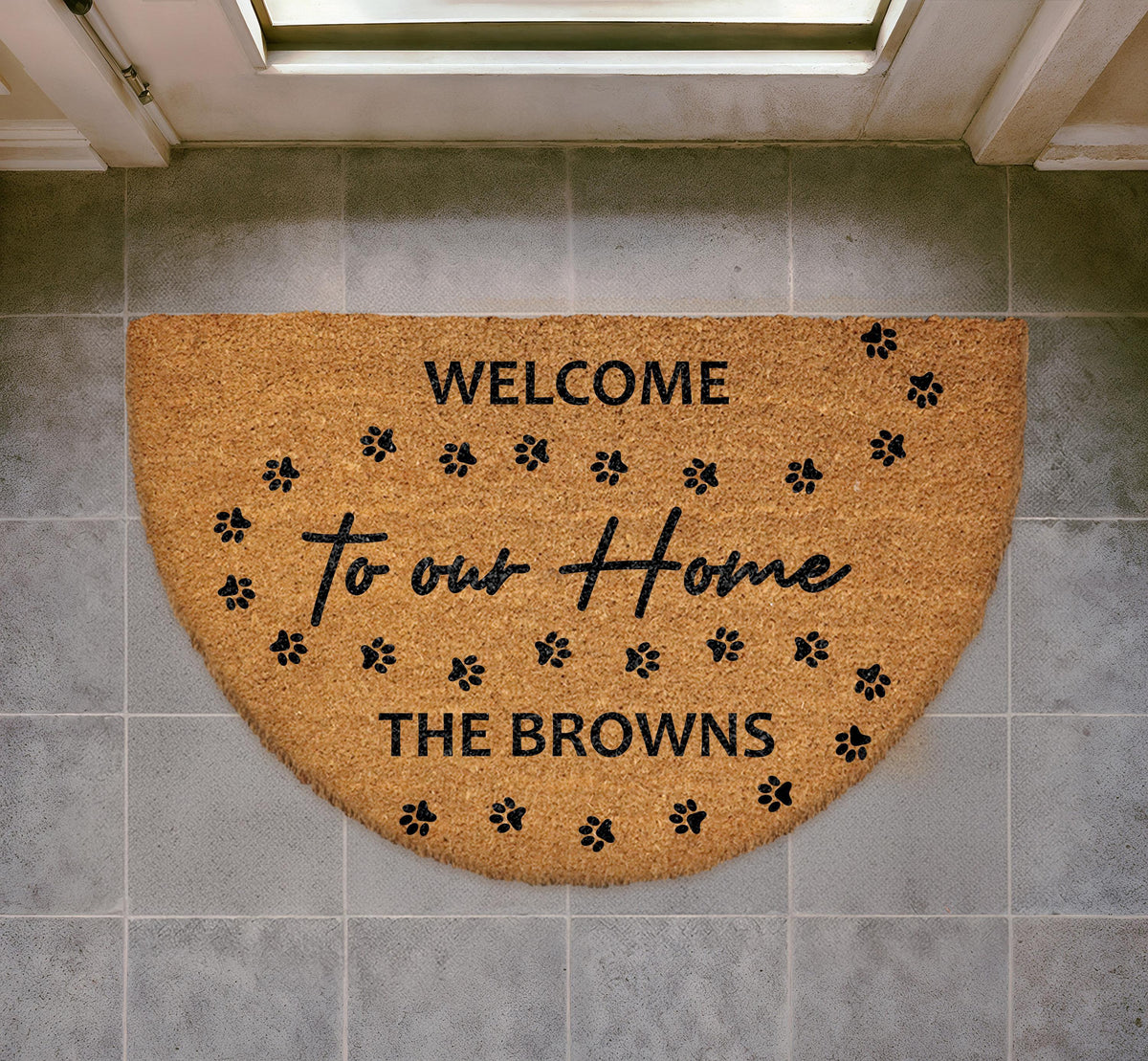 Personalized Family Name Doormat, Custom Welcome Mat with Paw Prints