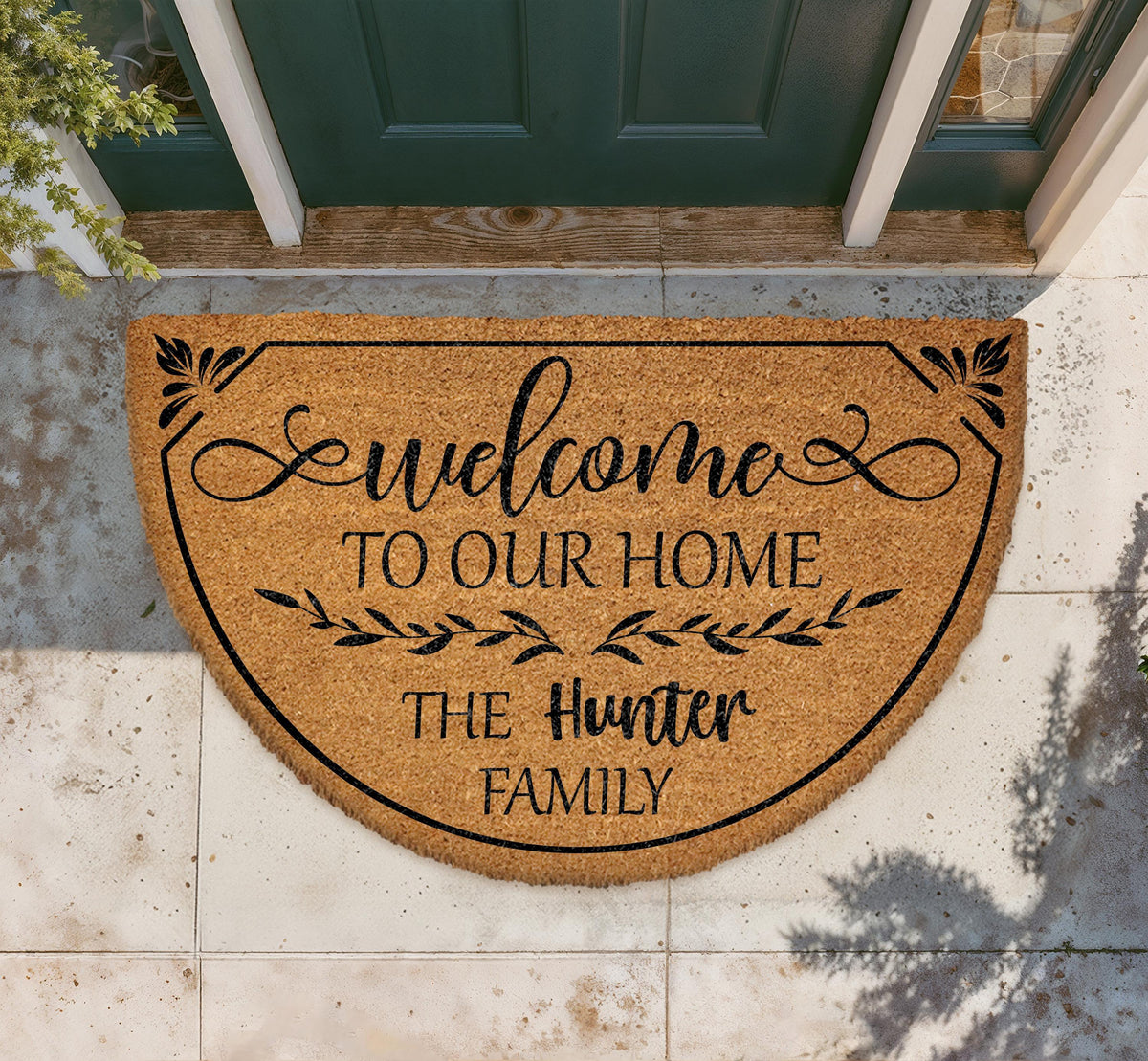 Personalized Family Name Welcome Mat, Elegant Script Outdoor Coir Doormat