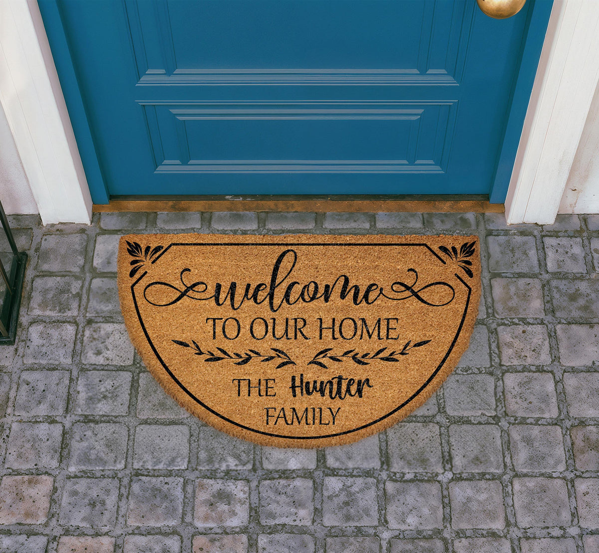 Personalized Family Name Welcome Mat, Elegant Script Outdoor Coir Doormat