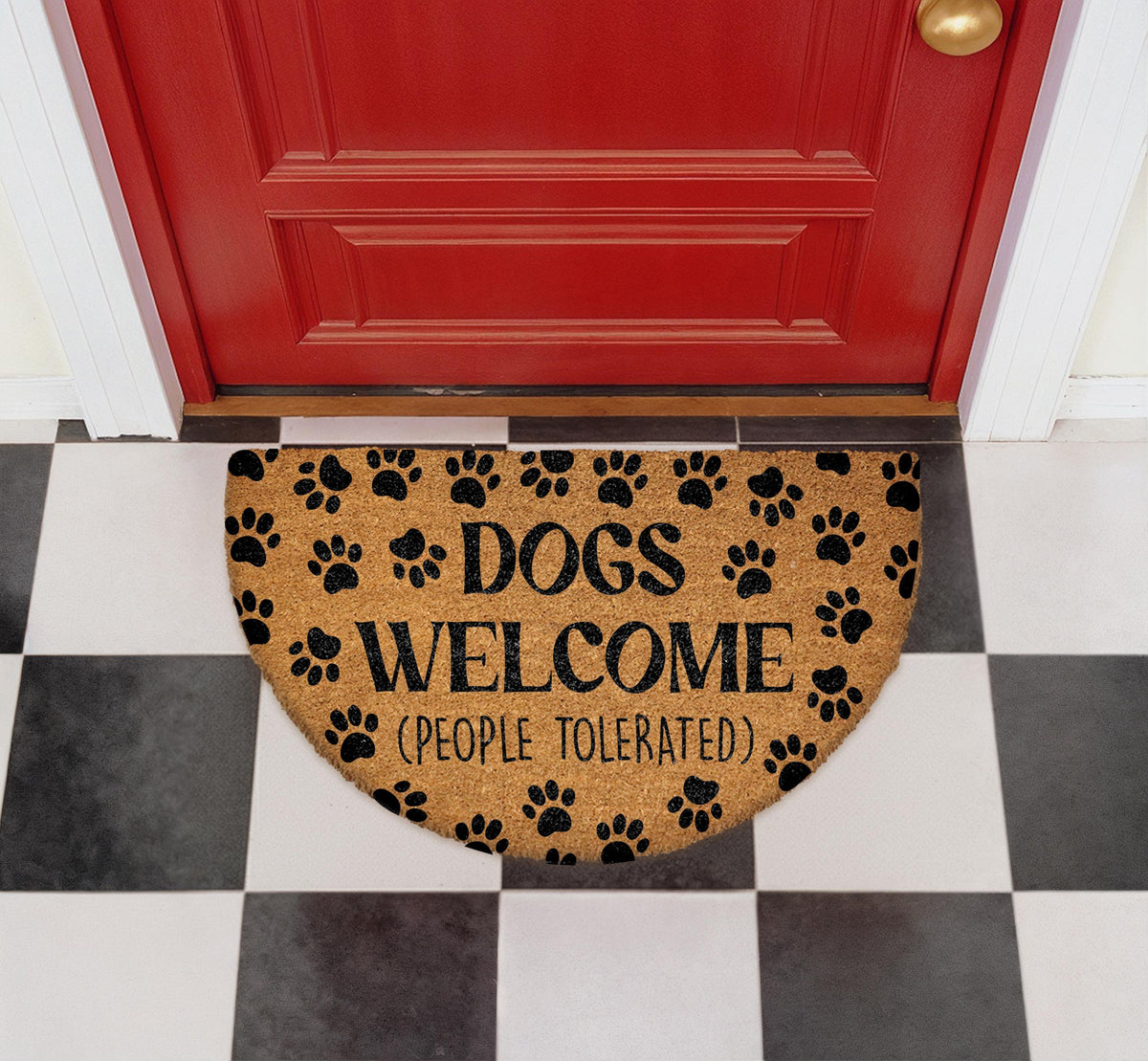 Funny Dog Welcome Mat, Paw Print Coir Doormat, Pet Lover Outdoor Entryway Rug