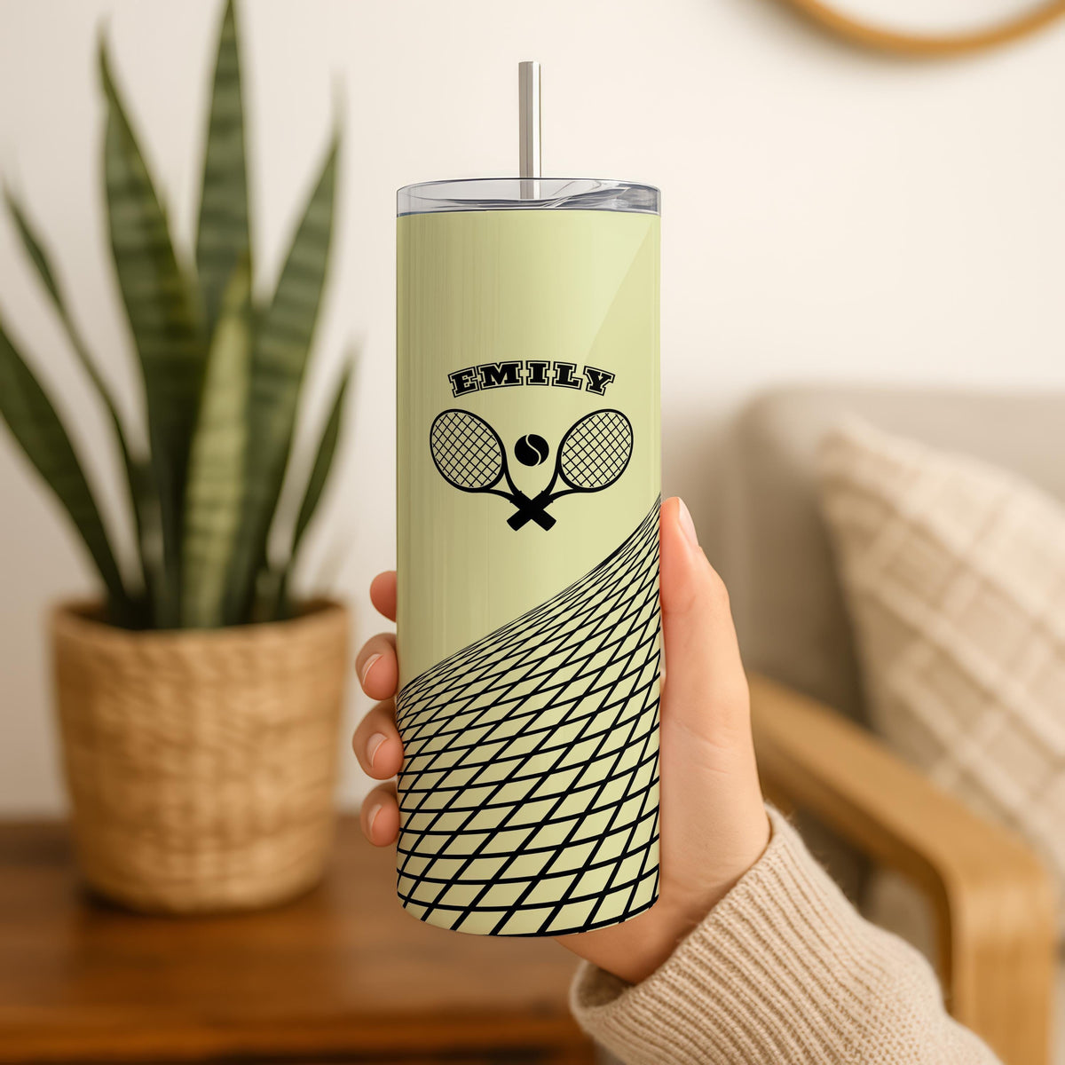 Custom Name Tennis Tumbler, Tennis Racket Cup, Personalized Tennis Player Gift