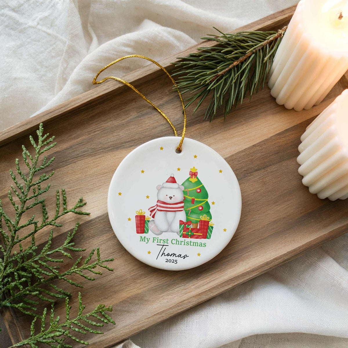 Personalized Baby's First Christmas Ornament, Ceramic Keepsake