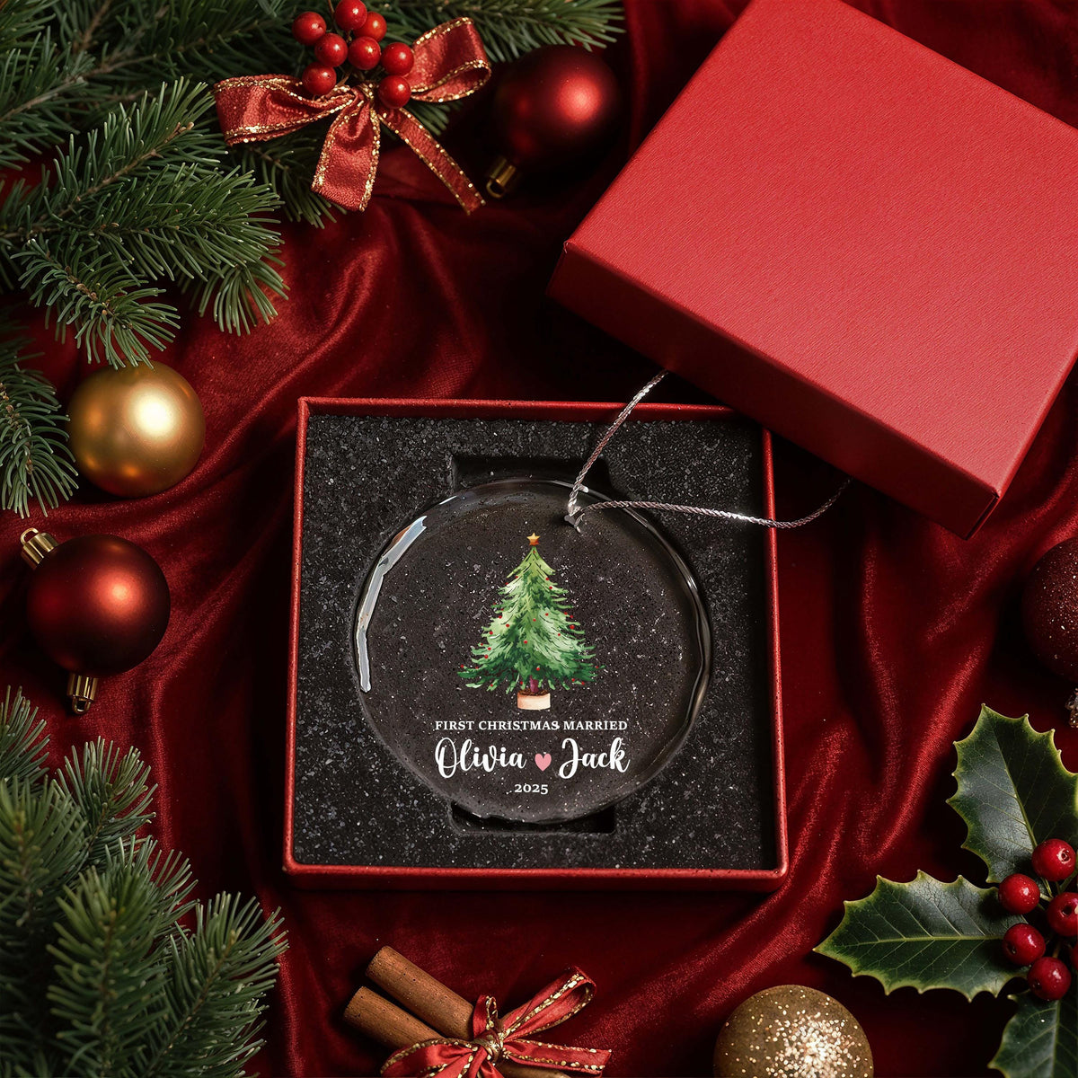Personalized Crystal First Christmas Married Ornament, Custom Glass Keepsake