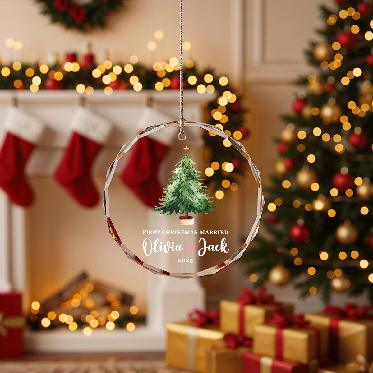 Personalized Crystal First Christmas Married Ornament, Custom Glass Keepsake