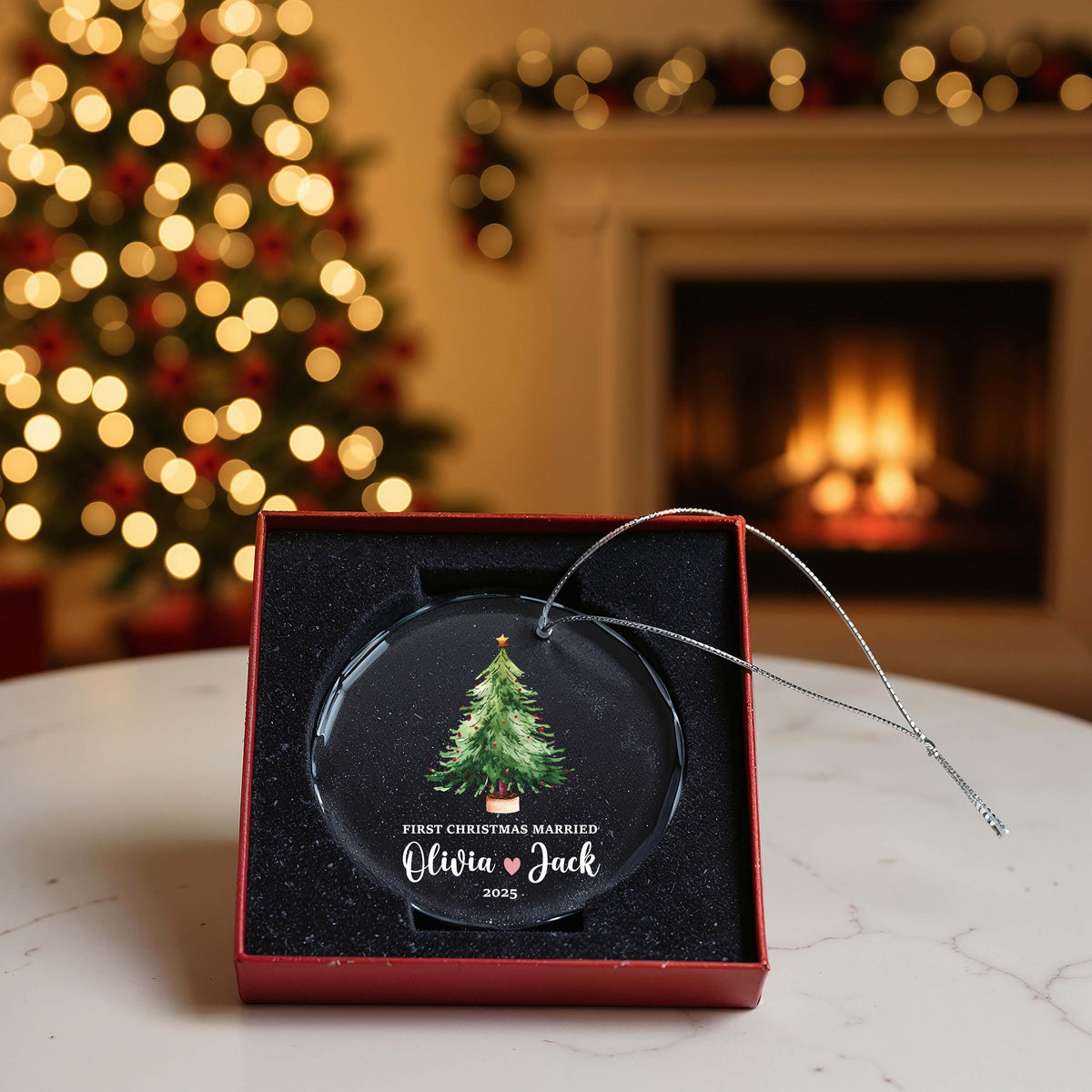 Personalized Crystal First Christmas Married Ornament, Custom Glass Keepsake