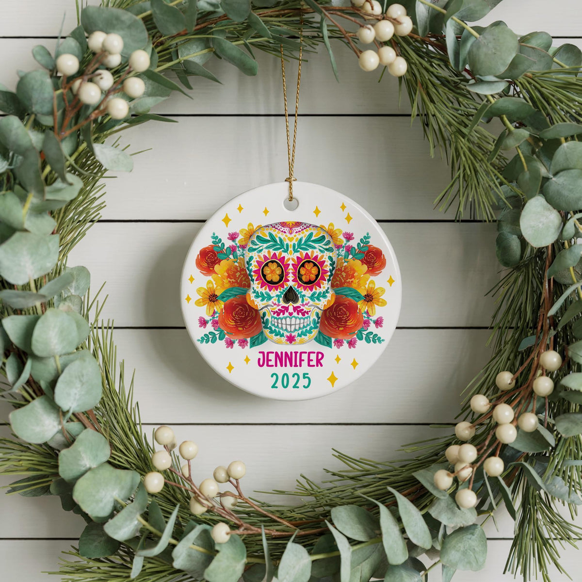 Personalized Sugar Skull Ornament, Custom Name Día de Muertos Ornament Gift