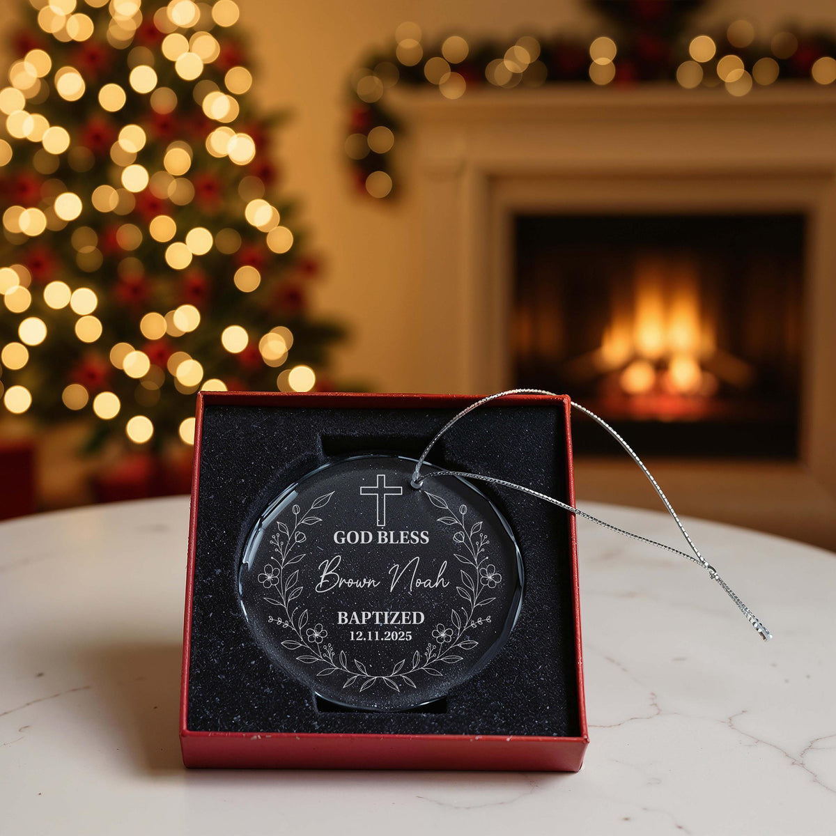 Engraved Crystal Glass Baptism Ornament, Personalized God Bless Keepsake