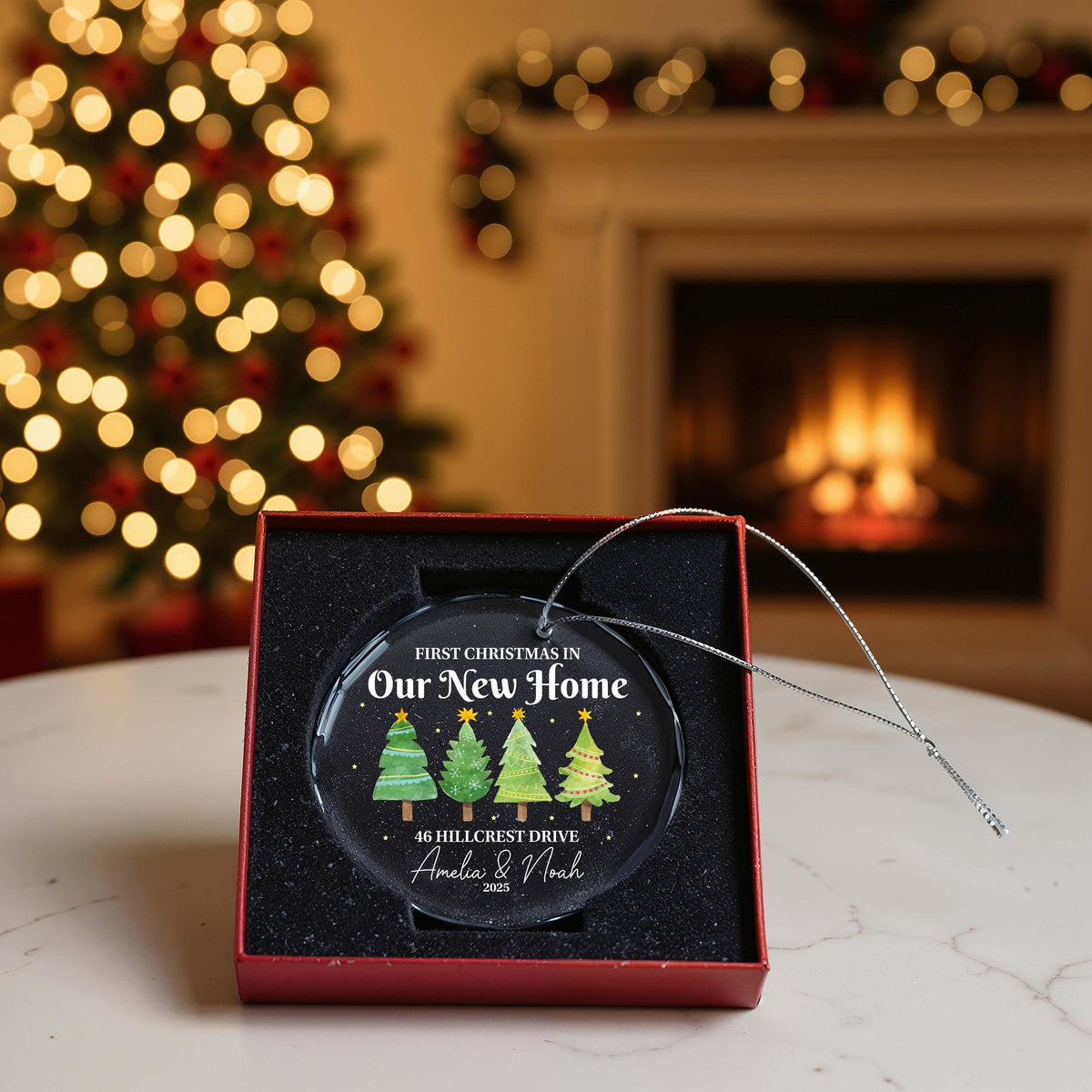 Custom Crystal Glass Christmas Ornament, First Home Keepsake