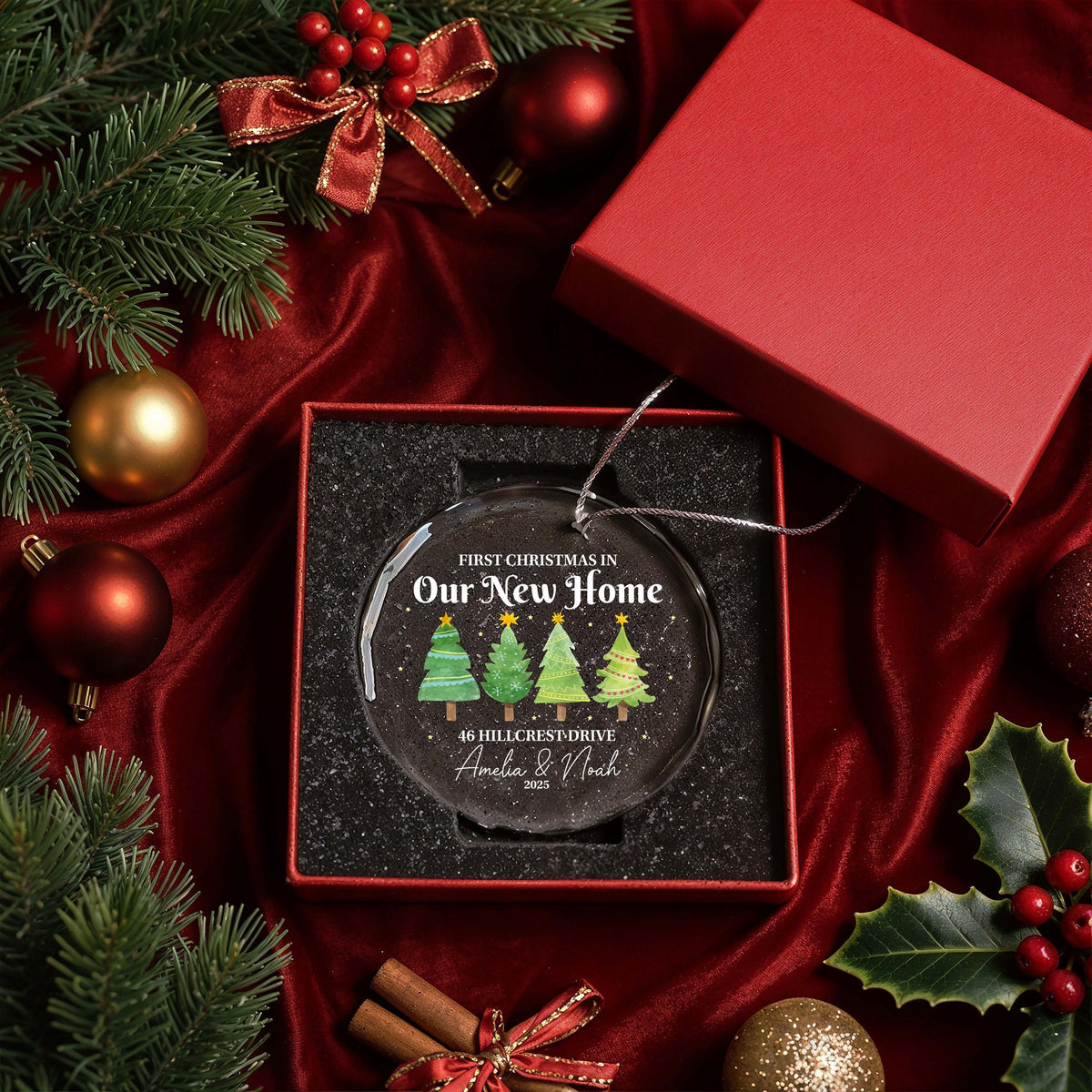 Custom Crystal Glass Christmas Ornament, First Home Keepsake
