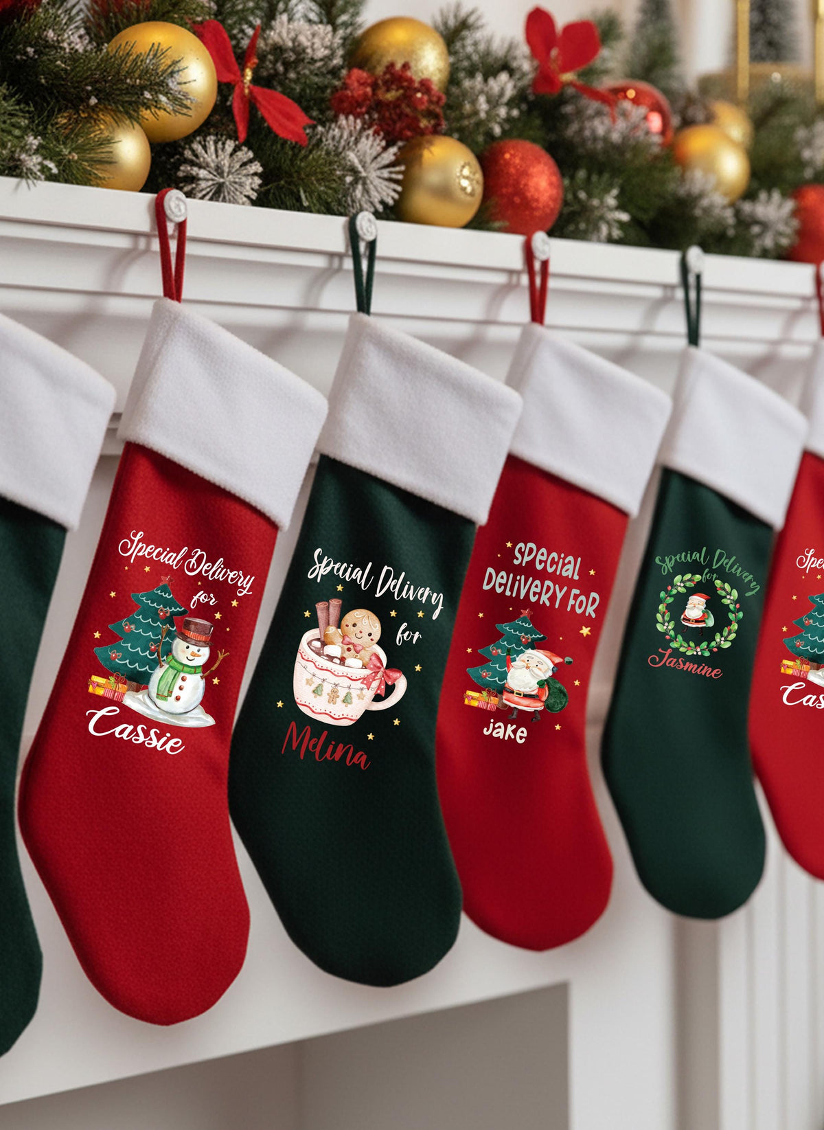 Custom Santa Stockings, Christmas Family Stocking, Holiday Fireplace Decor Gifts